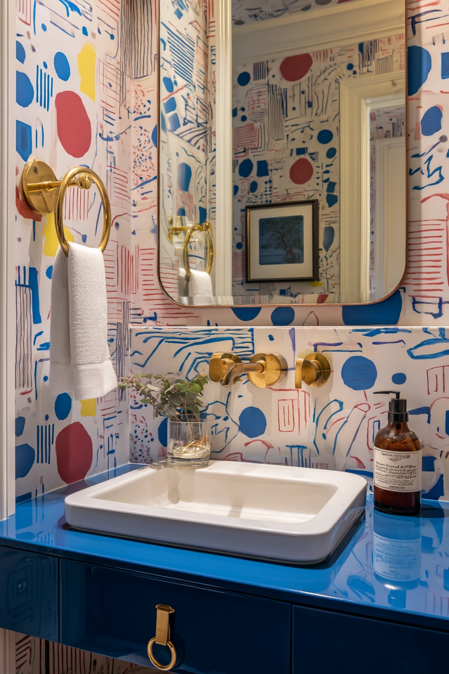 1980s Bold Primary Color Powder Room