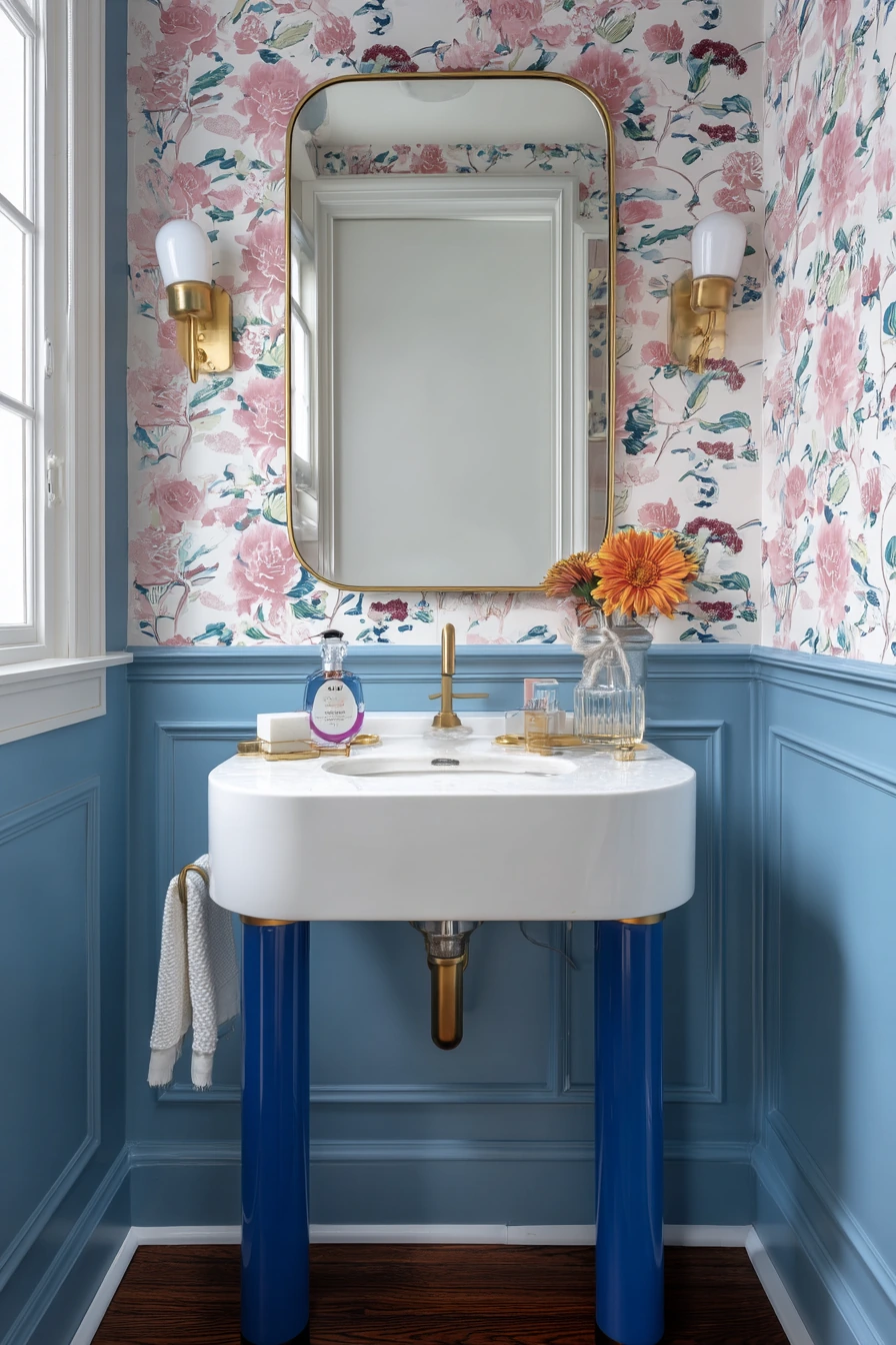 1980s Bold Primary Color Powder Room