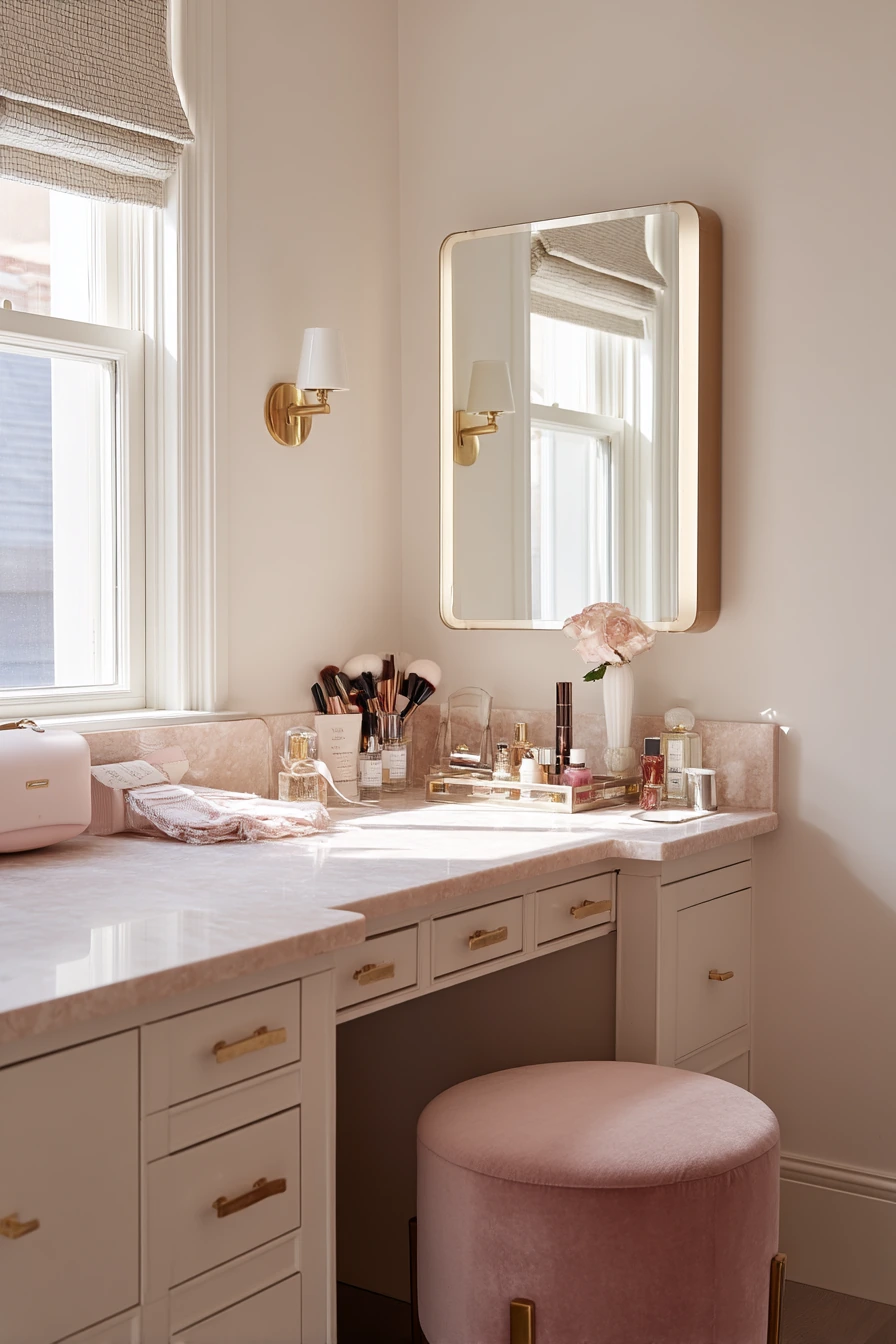 Primary Bath with Makeup Station, Soft and Polished