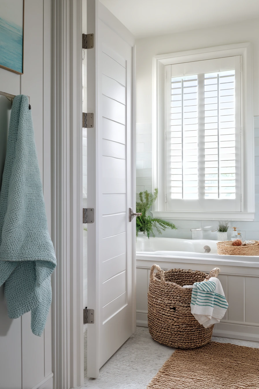 Louvered Door for a Coastal Family Bath