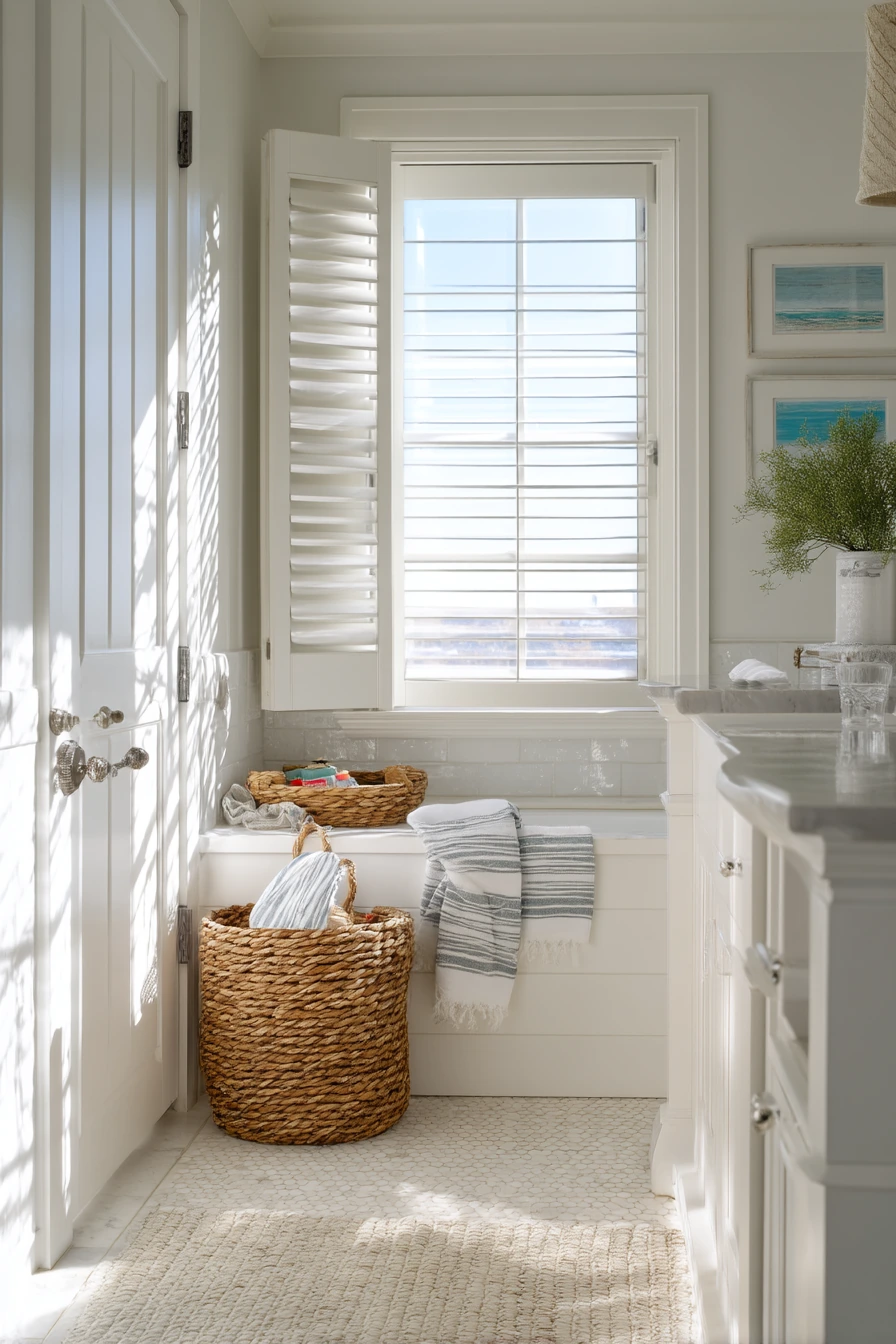 Louvered Door for a Coastal Family Bath