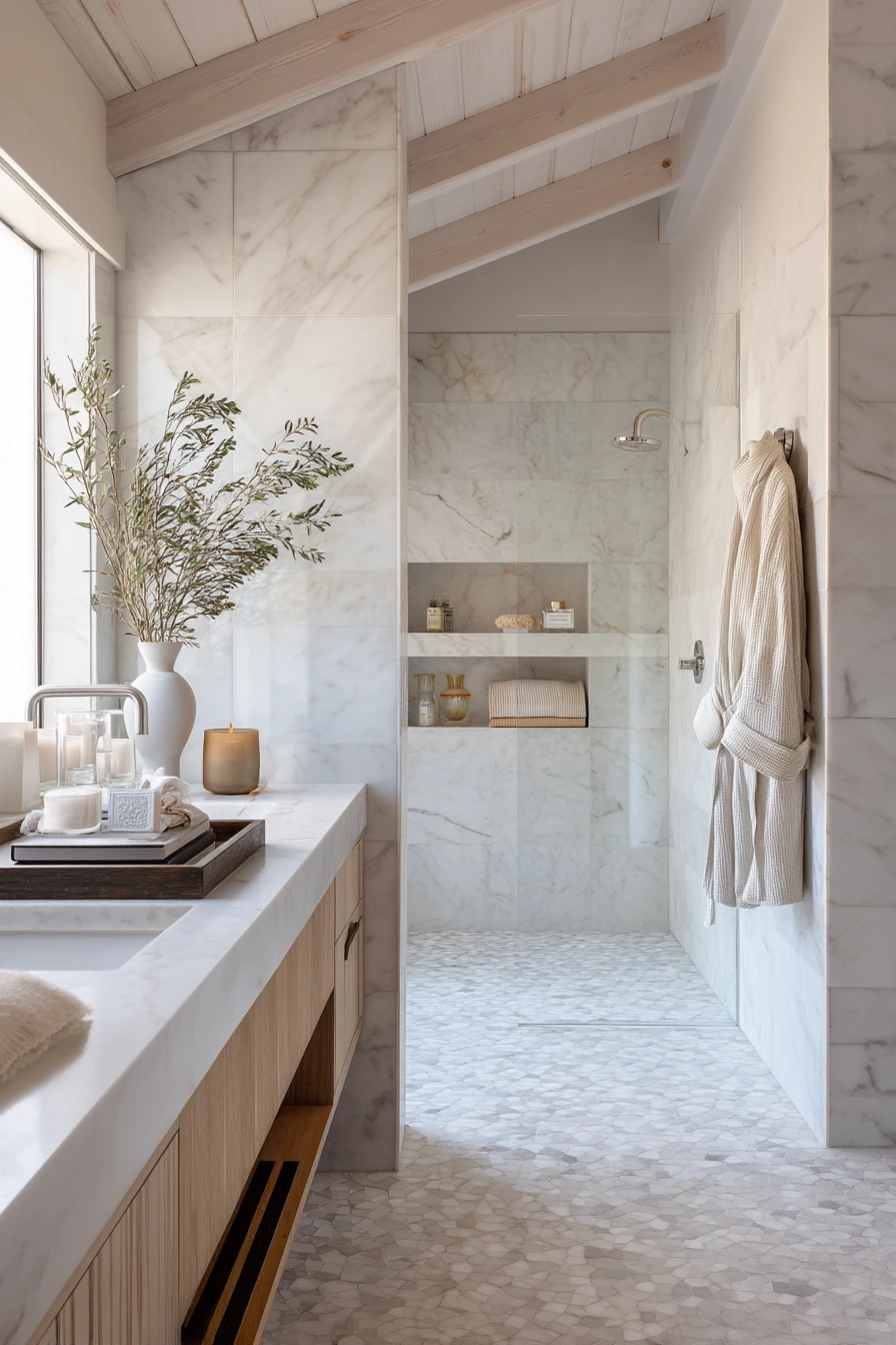 Primary Bath With Spa-Like Stone Tile