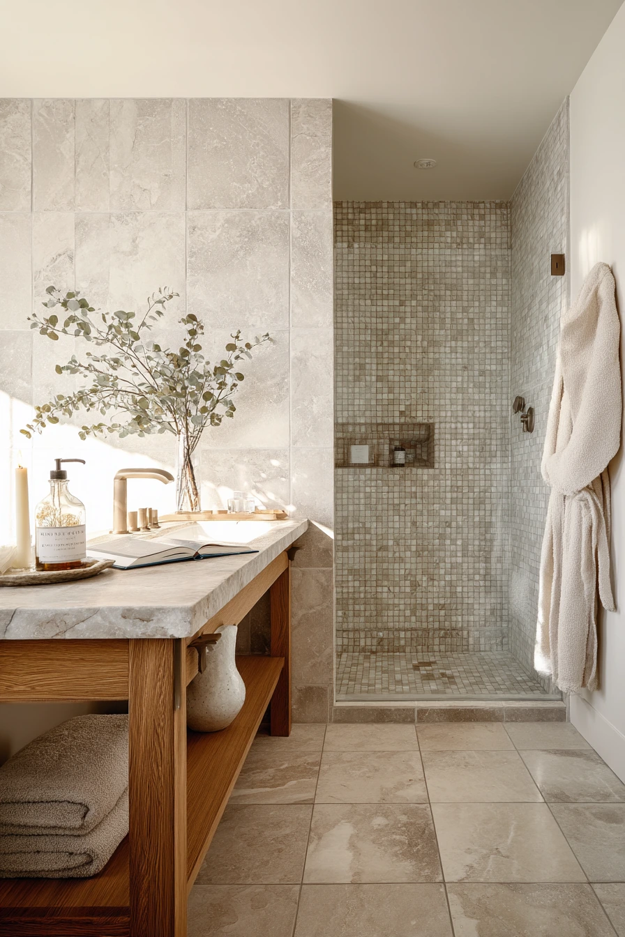 Primary Bath With Spa-Like Stone Tile