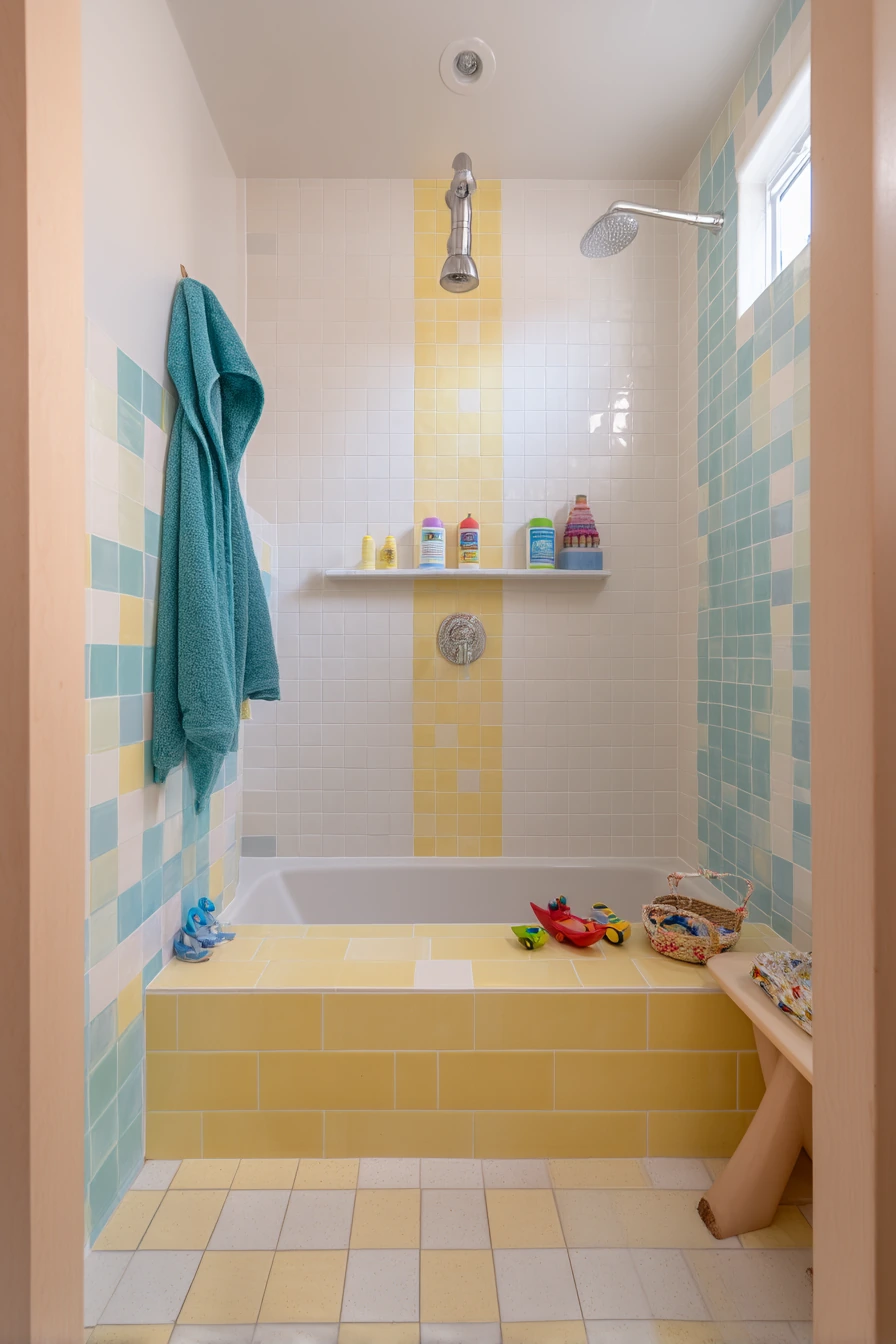 Kids’ Bathroom With Playful Tile Pattern