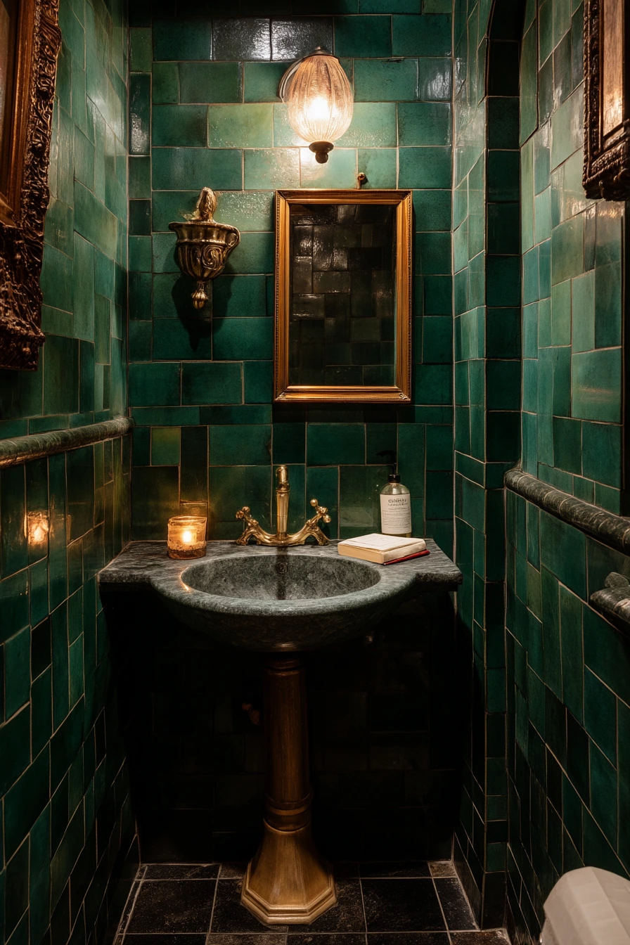 Moody Tile Powder Room for Guests