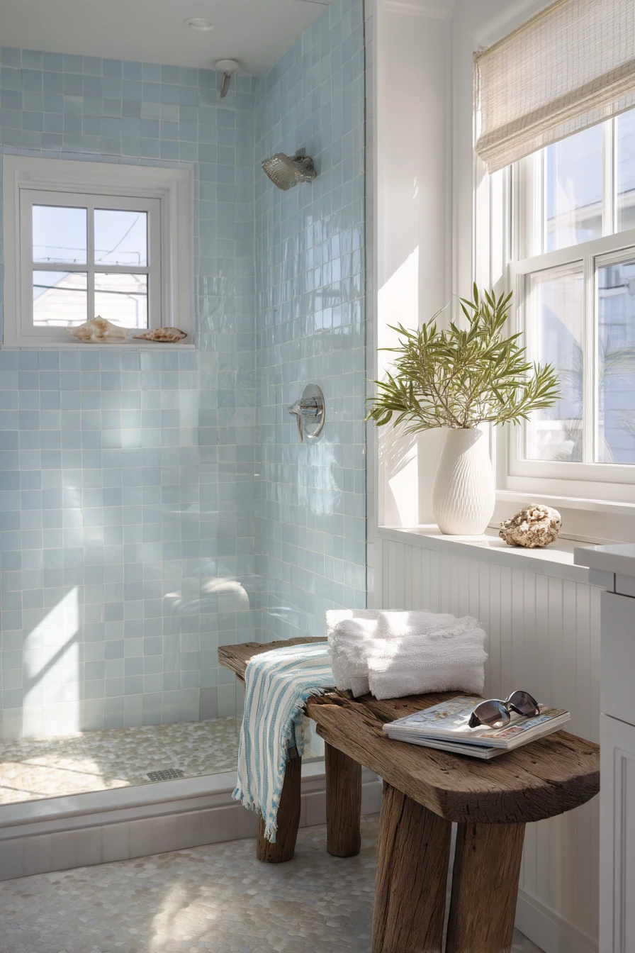 Airy Coastal Bathroom With Soft Tile Tones