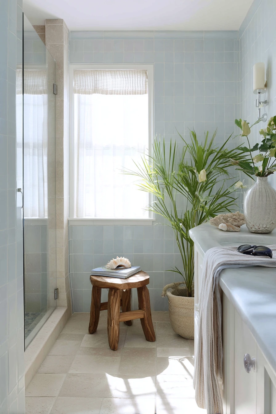 Airy Coastal Bathroom With Soft Tile Tones