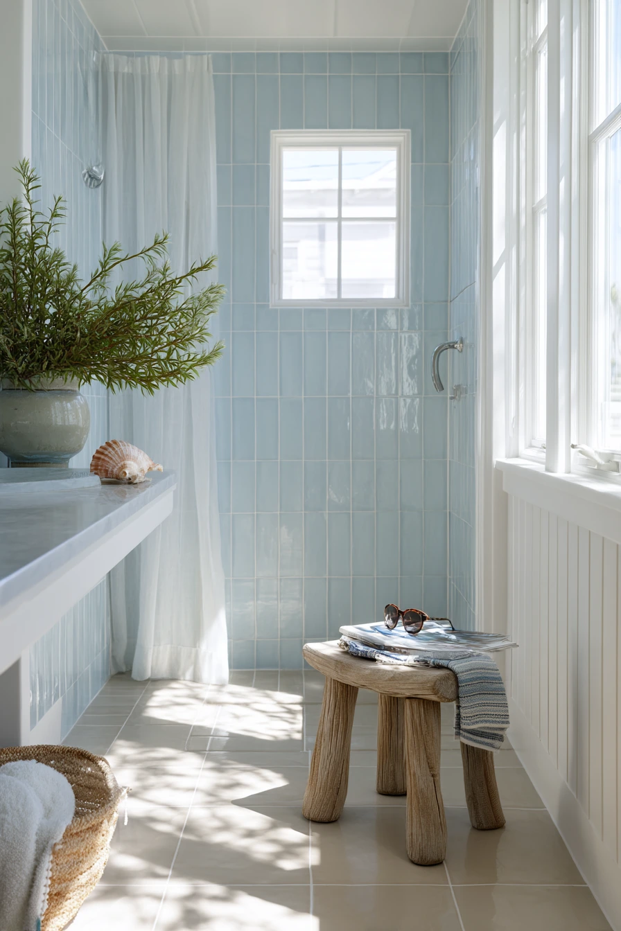 Airy Coastal Bathroom With Soft Tile Tones