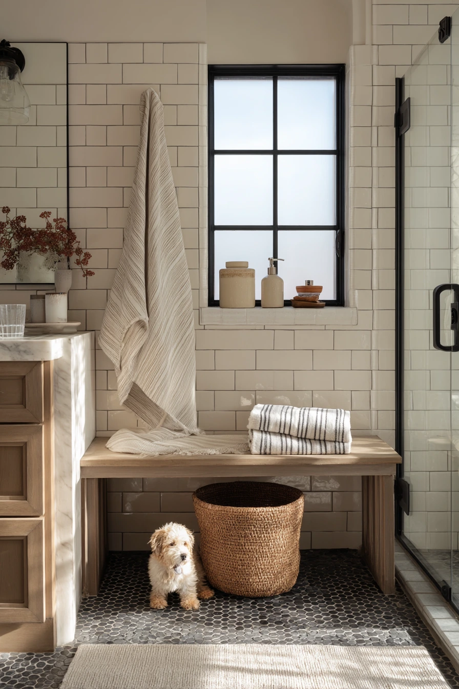 Modern Farmhouse Bathroom With Textured Tile