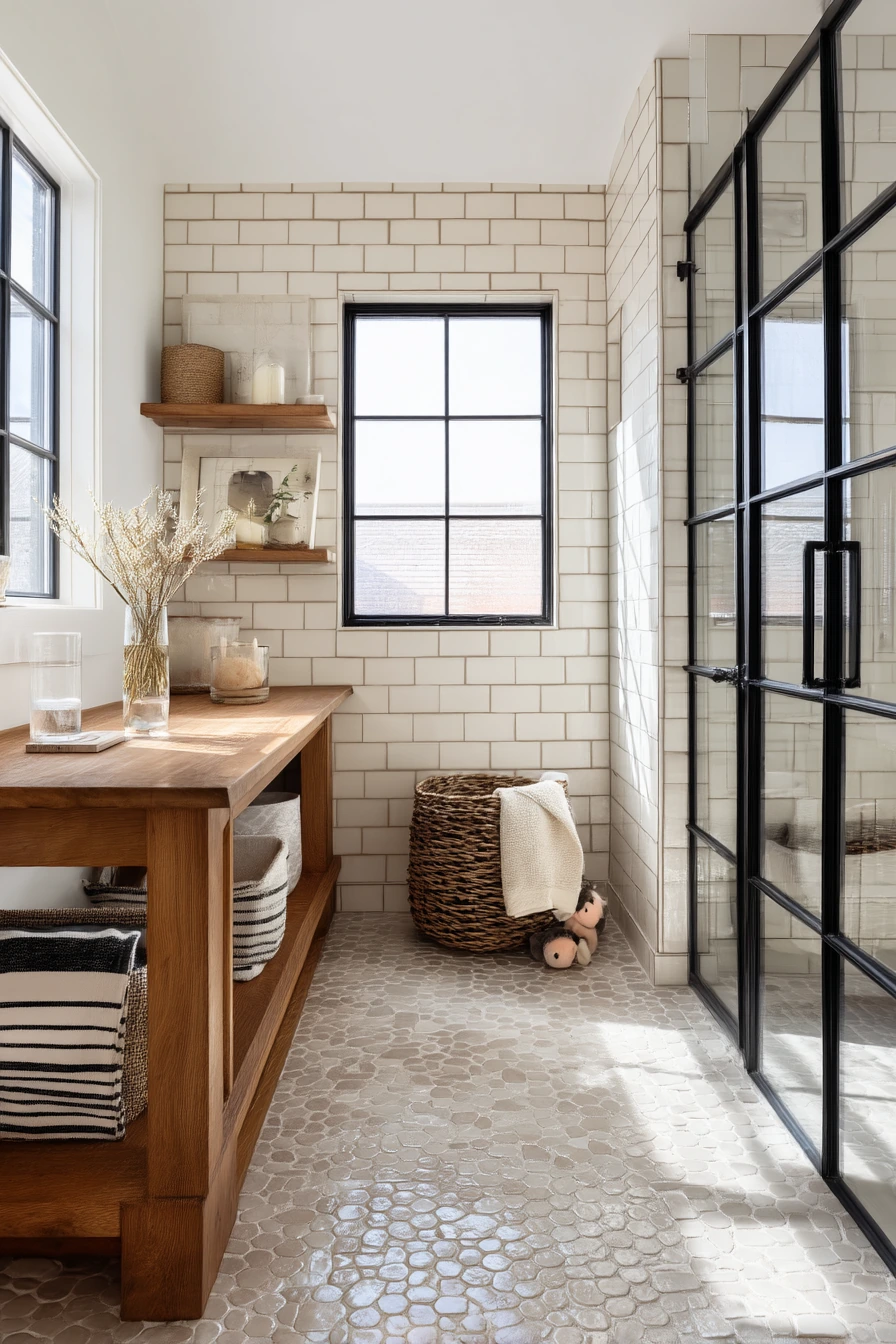 Modern Farmhouse Bathroom With Textured Tile