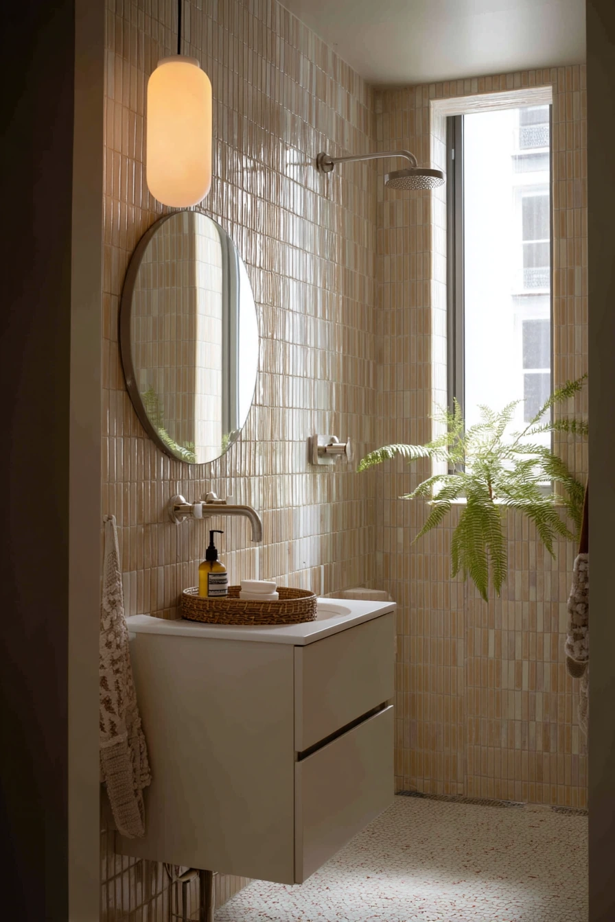 Small Apartment Bathroom With Vertical Tile Impact