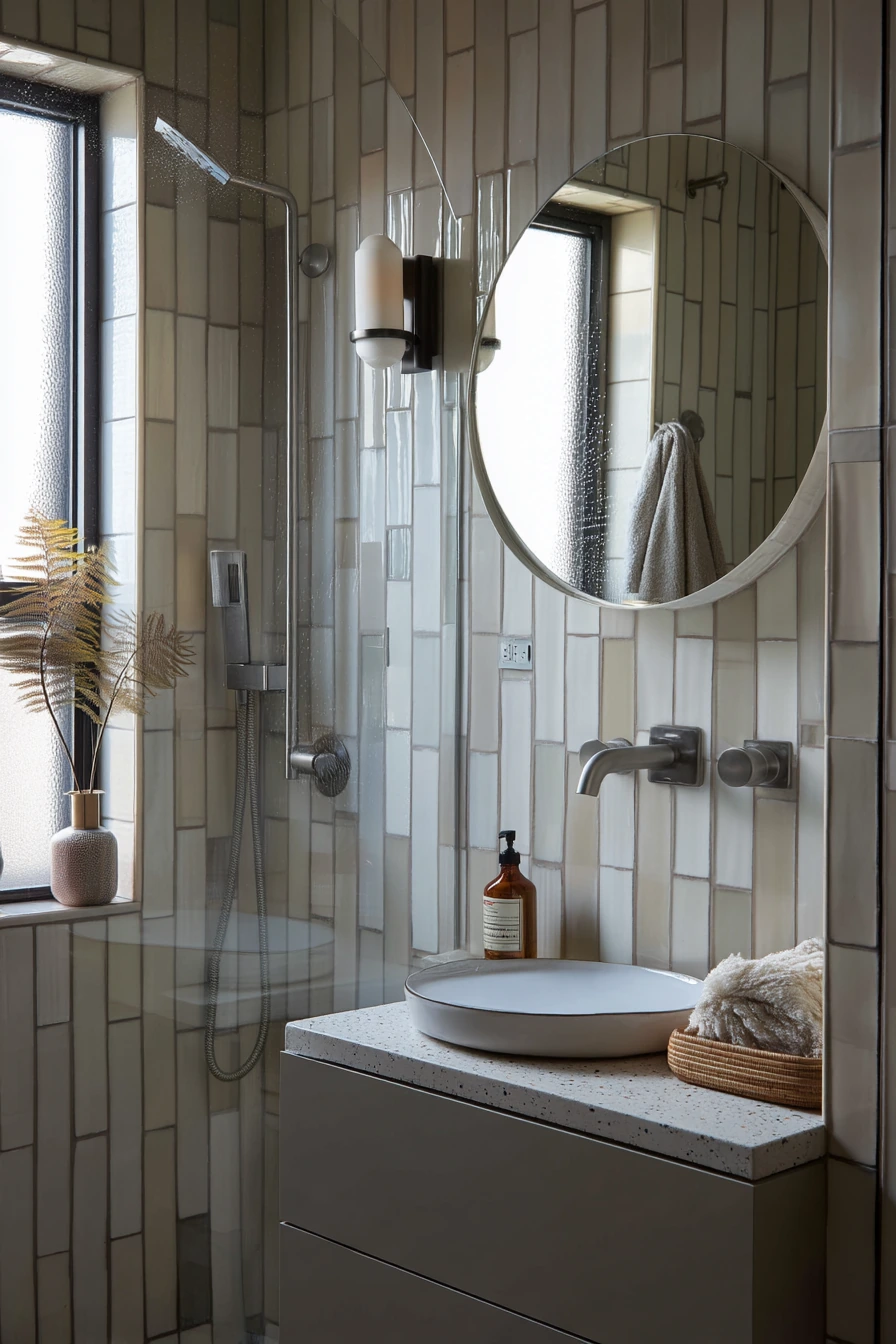 Small Apartment Bathroom With Vertical Tile Impact