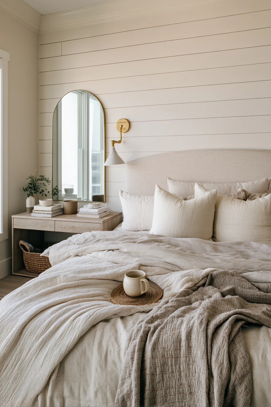 Farmhouse-Inspired Wall with Sconce Symmetry