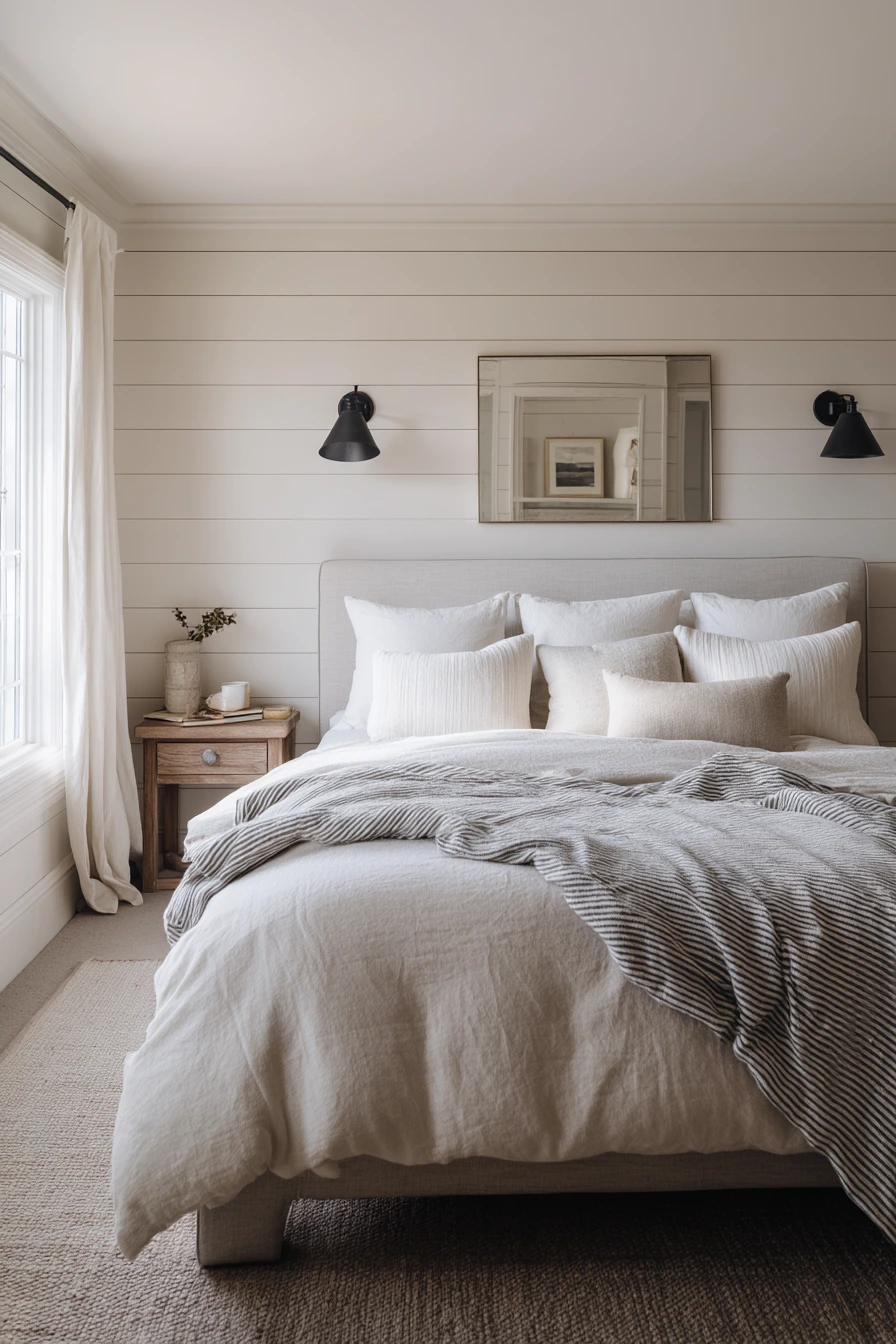 Farmhouse-Inspired Wall with Sconce Symmetry