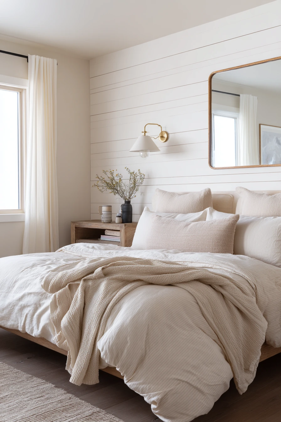 Farmhouse-Inspired Wall with Sconce Symmetry