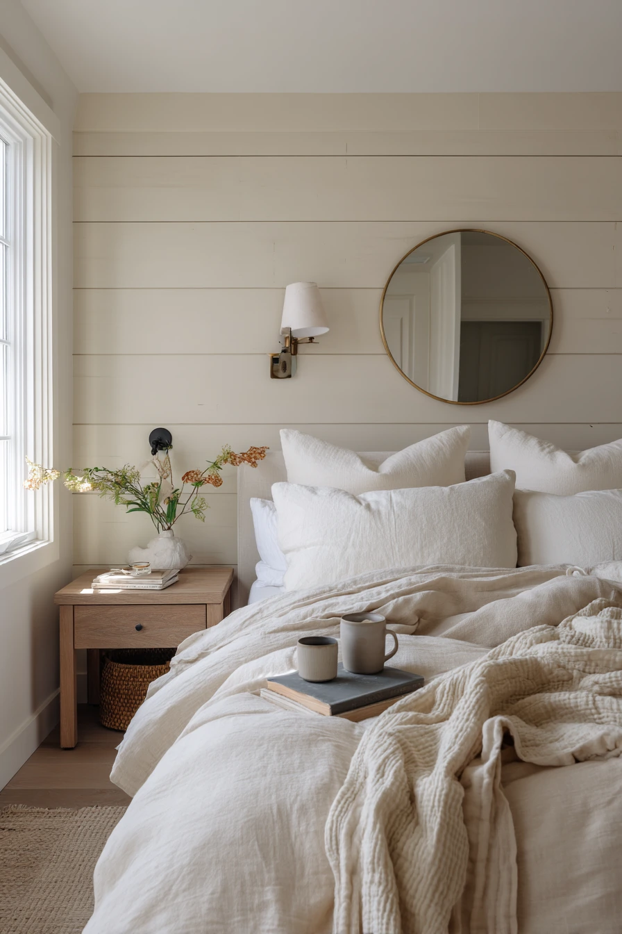 Farmhouse-Inspired Wall with Sconce Symmetry