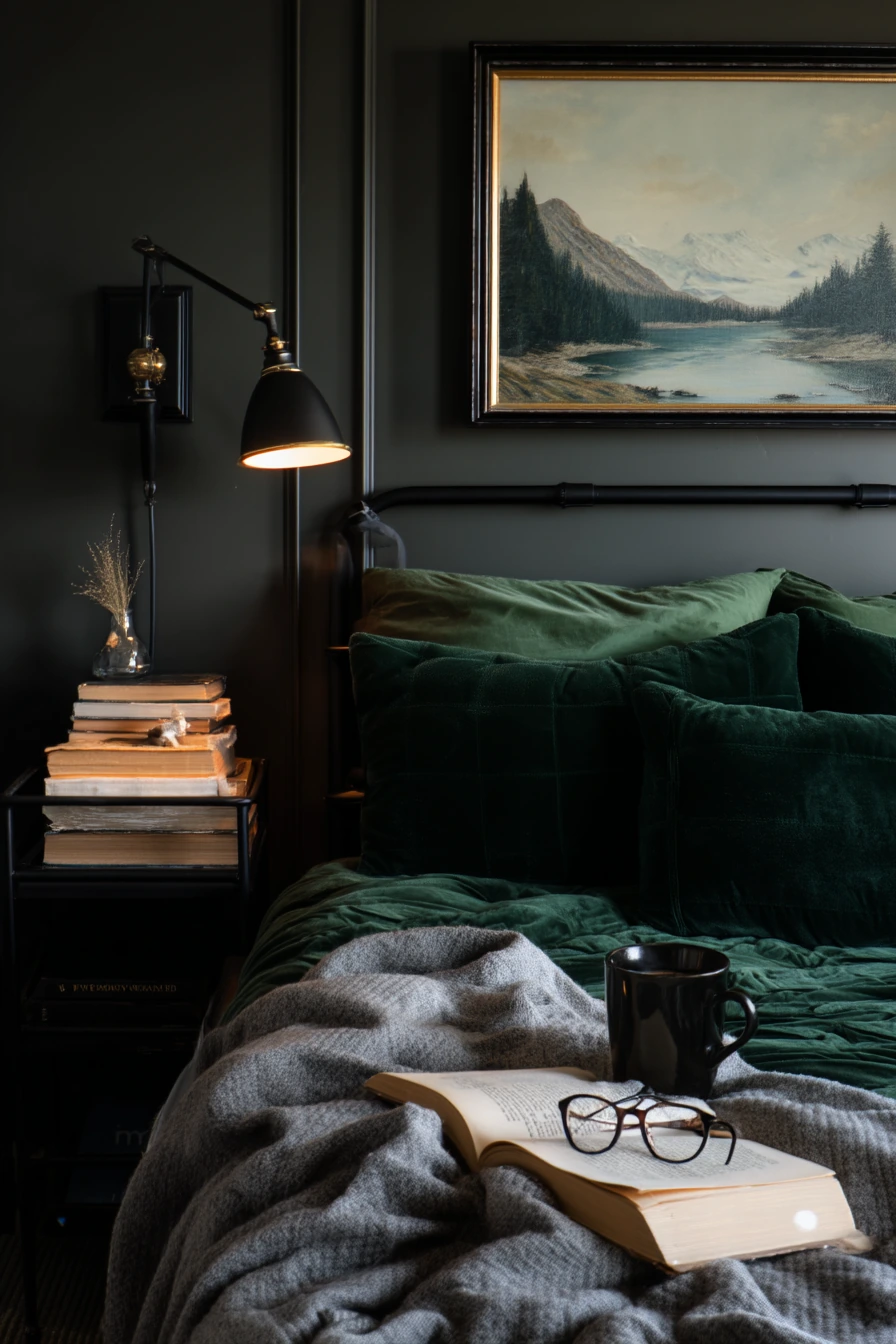 Dark, Moody Bedroom for Night Reading