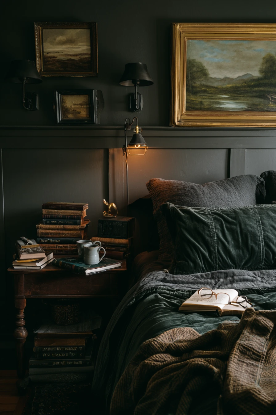 Dark, Moody Bedroom for Night Reading