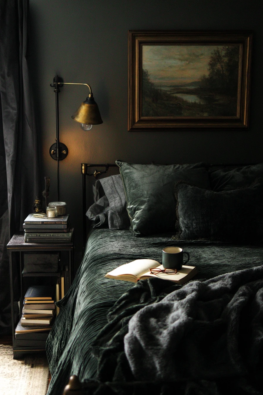 Dark, Moody Bedroom for Night Reading