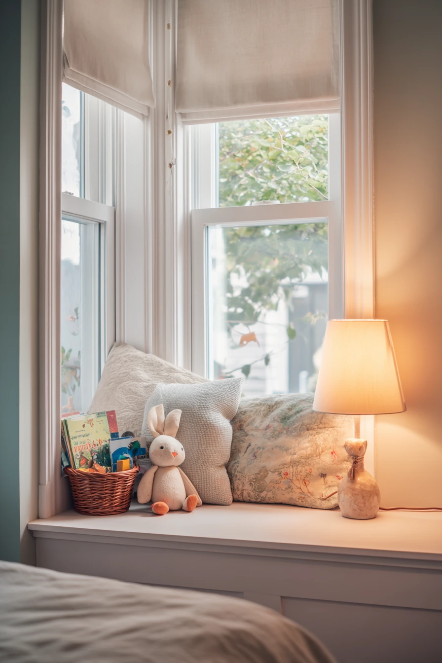 Kids’ Bedroom with a Cozy Bay Window Bench