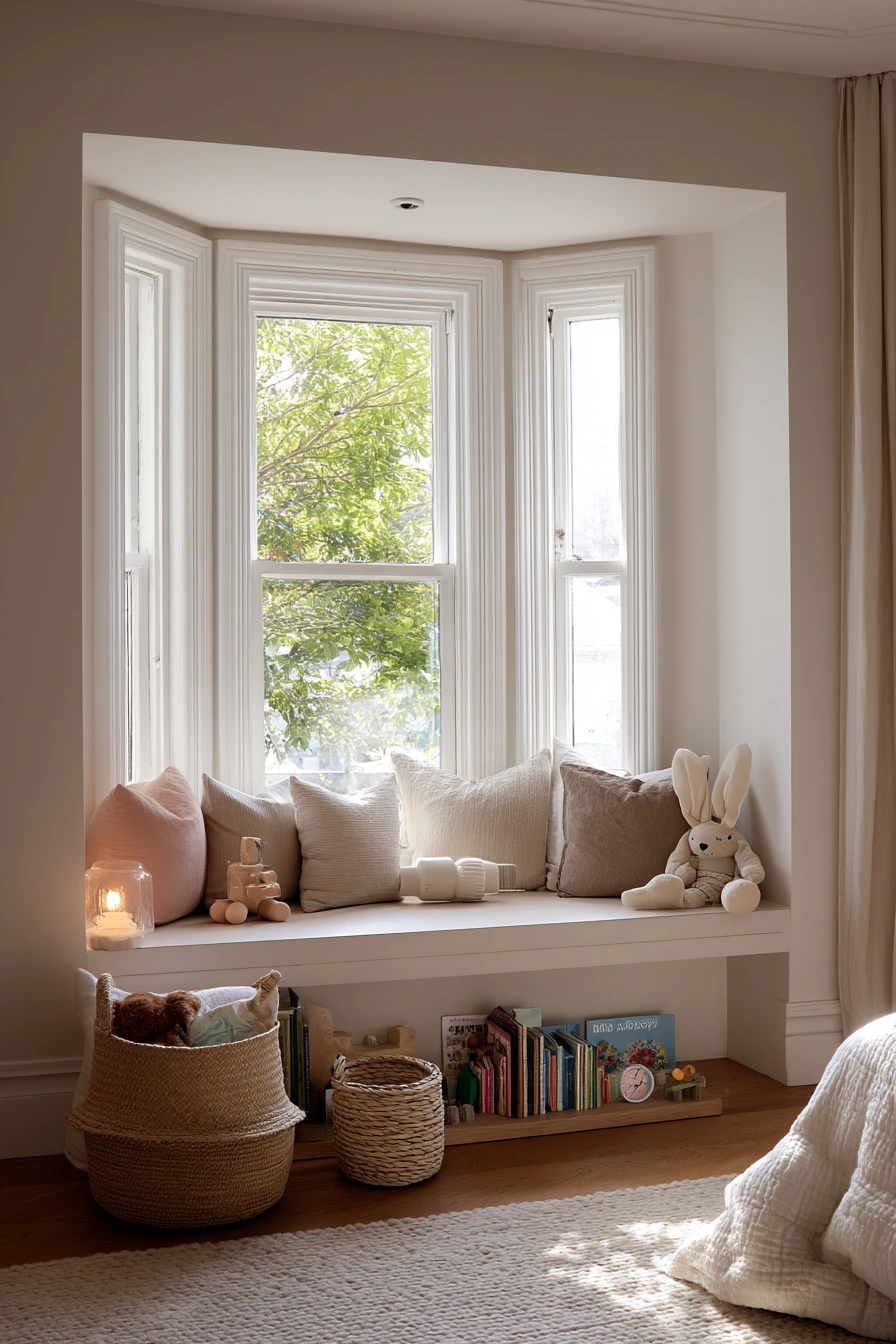 Kids’ Bedroom with a Cozy Bay Window Bench