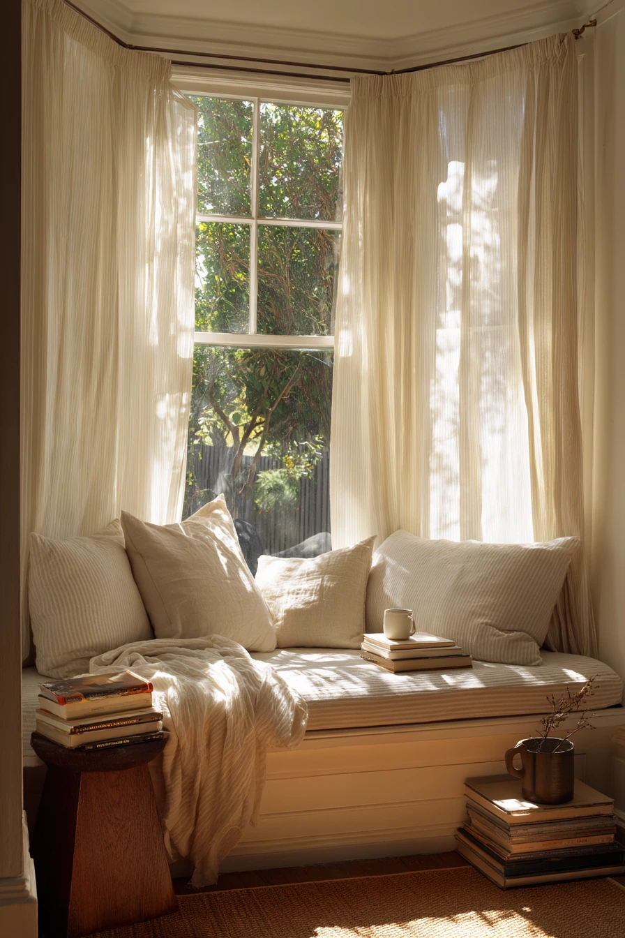Sunlit Reading Nook by the Bay Window