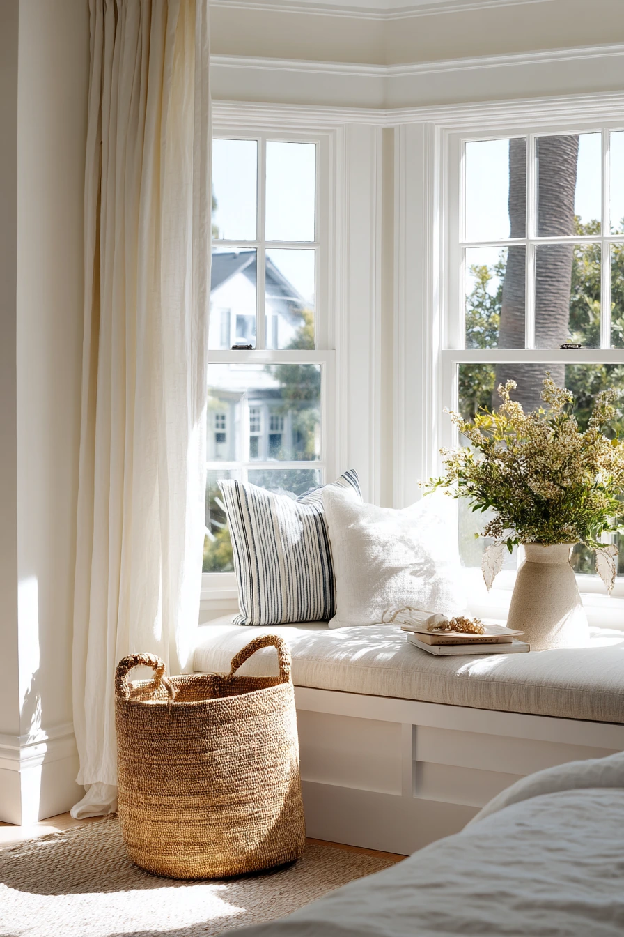 Coastal Bedroom Bay Window with Breezy Layers