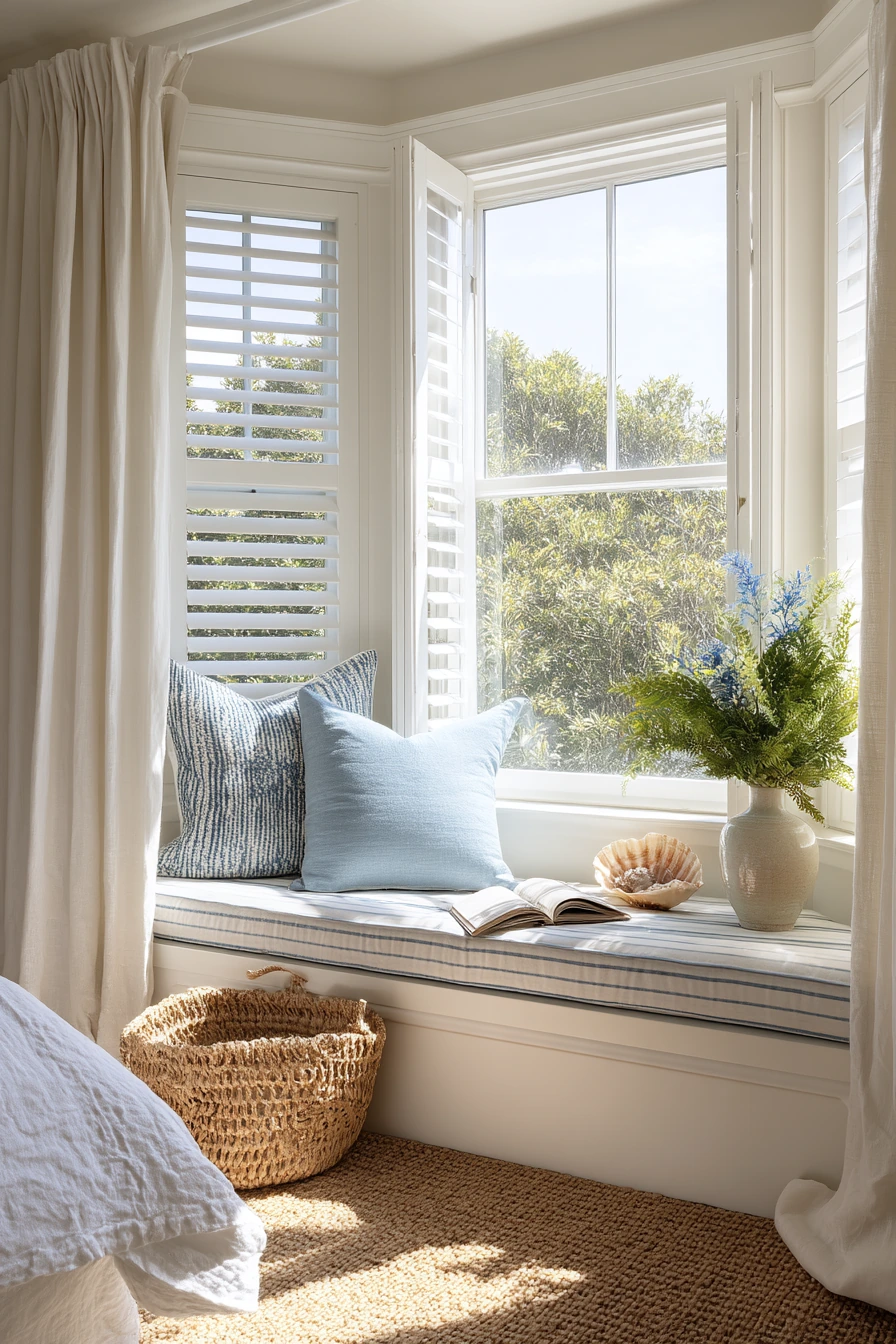 Coastal Bedroom Bay Window with Breezy Layers