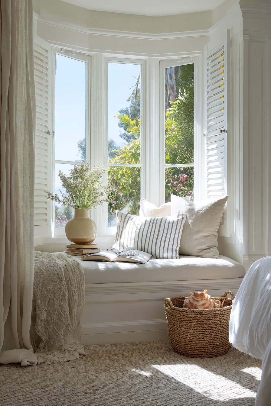 Coastal Bedroom Bay Window with Breezy Layers