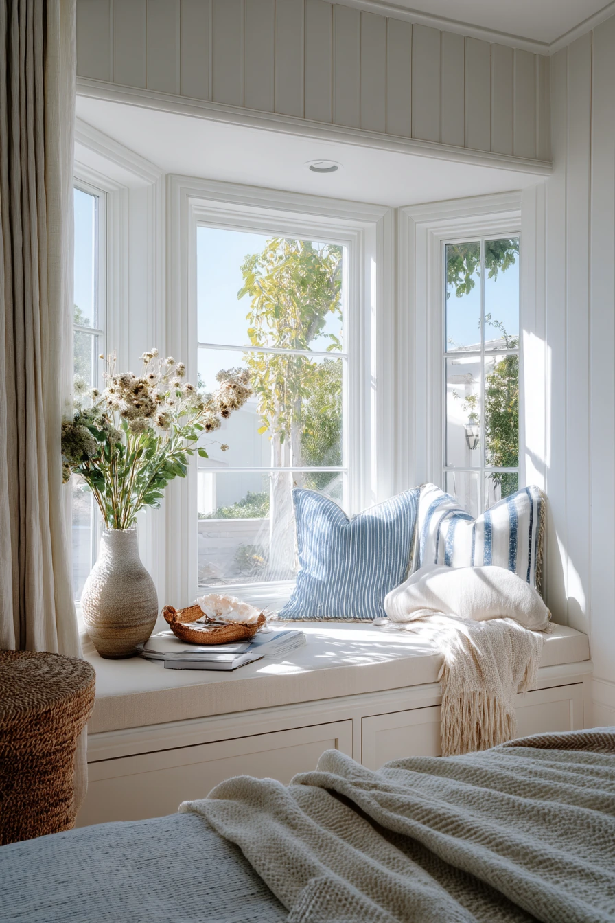 Coastal Bedroom Bay Window with Breezy Layers