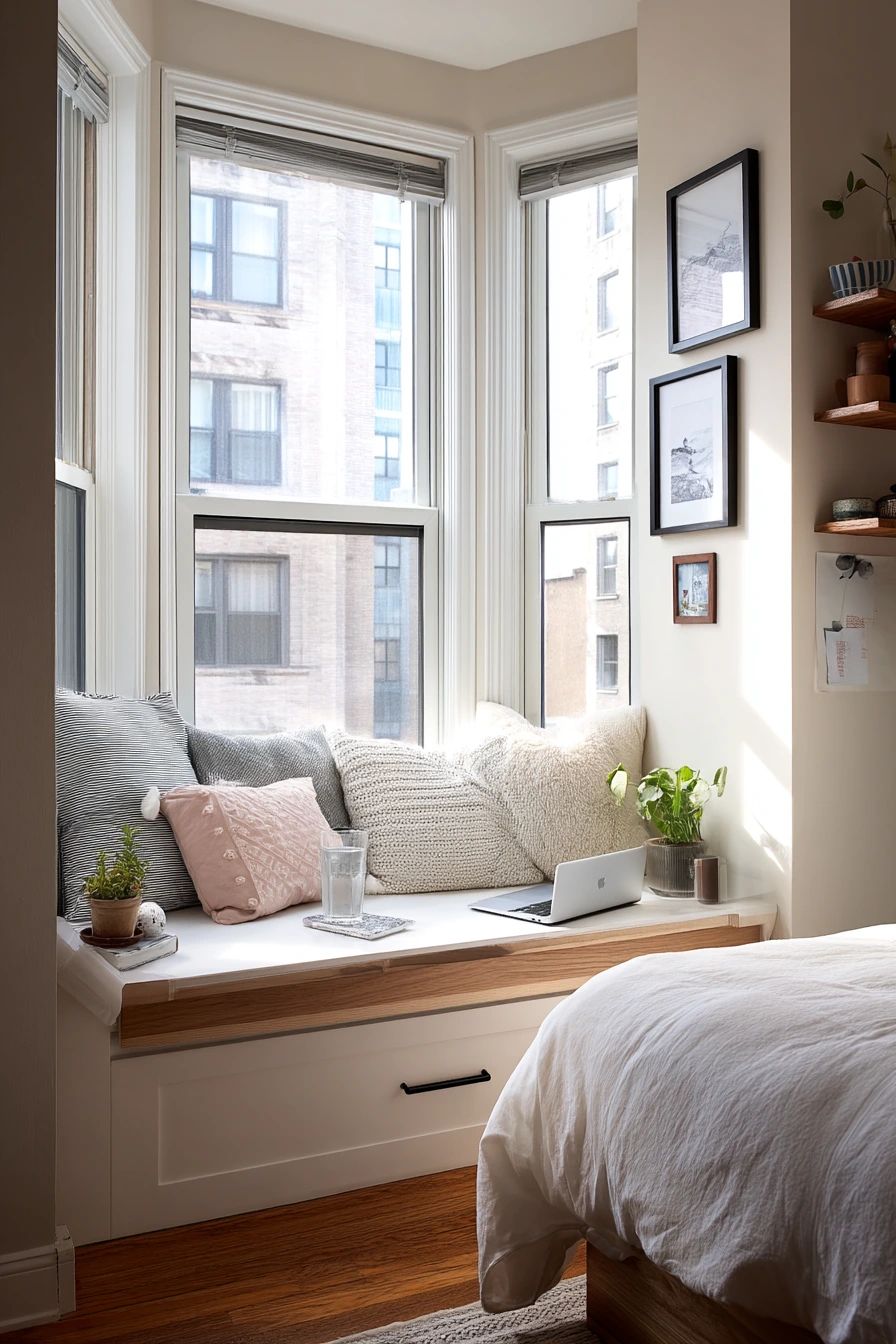 Small Bedroom Bay Window with Built-In Storage