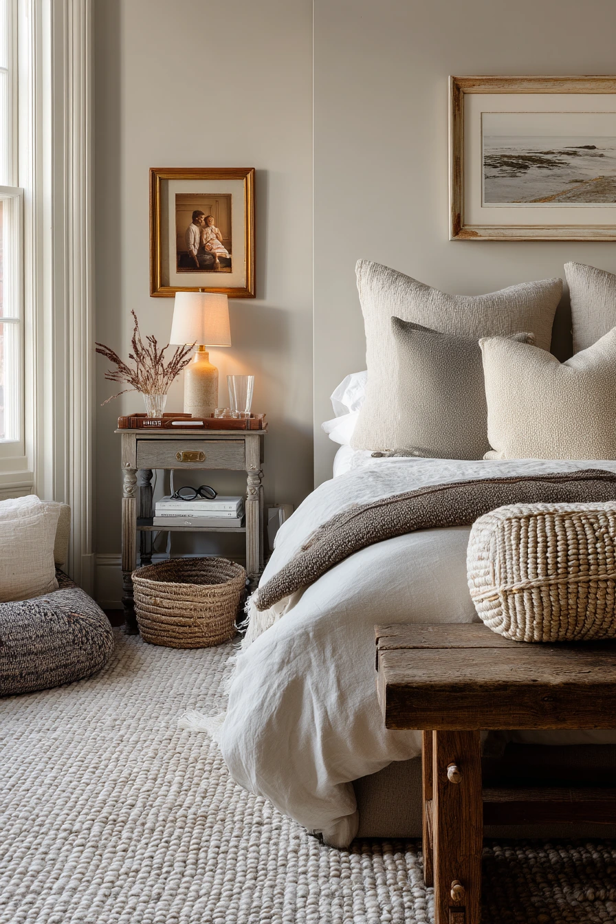 Calm Transitional Bedroom With Layered Texture