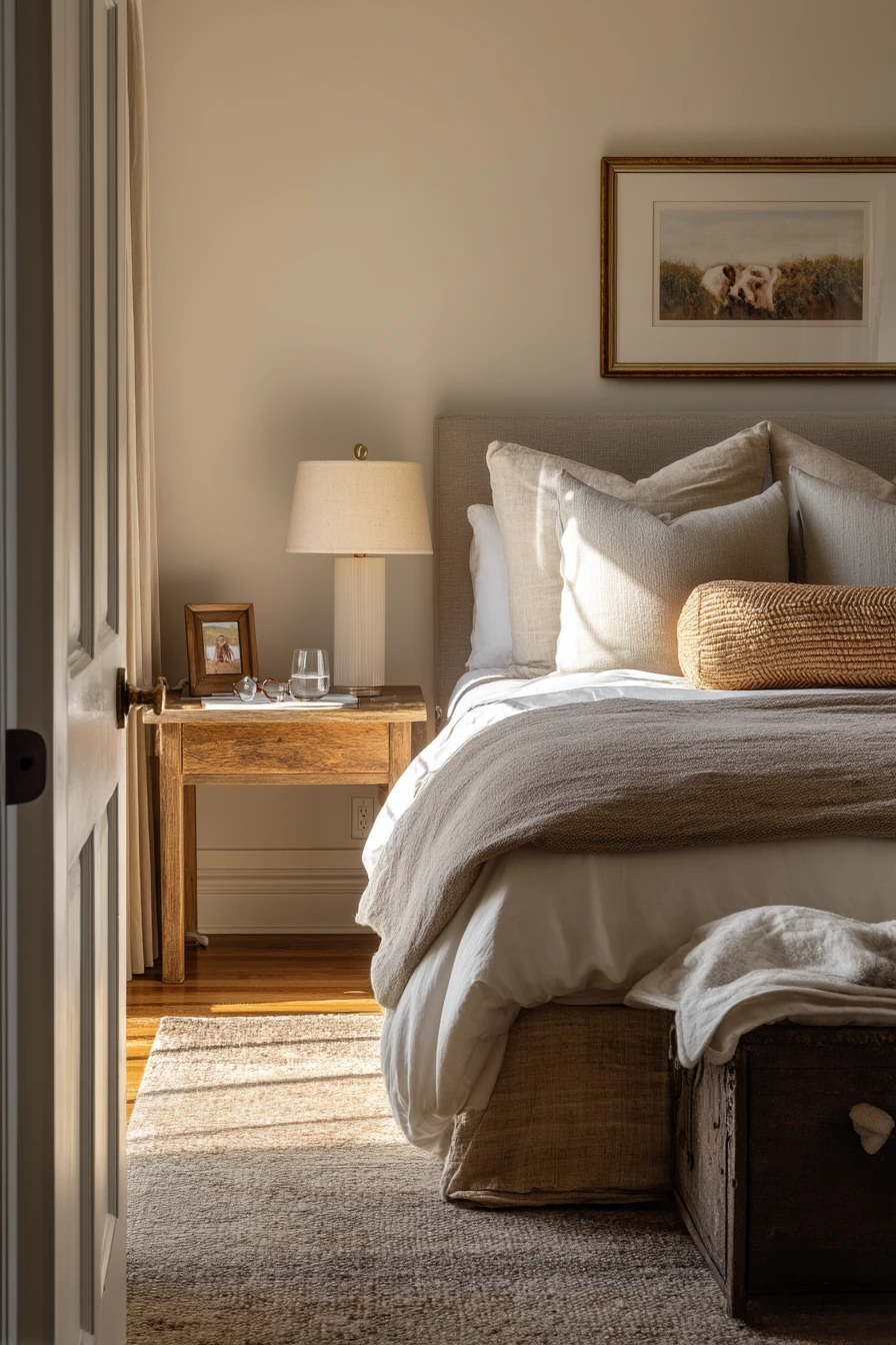 Calm Transitional Bedroom With Layered Texture