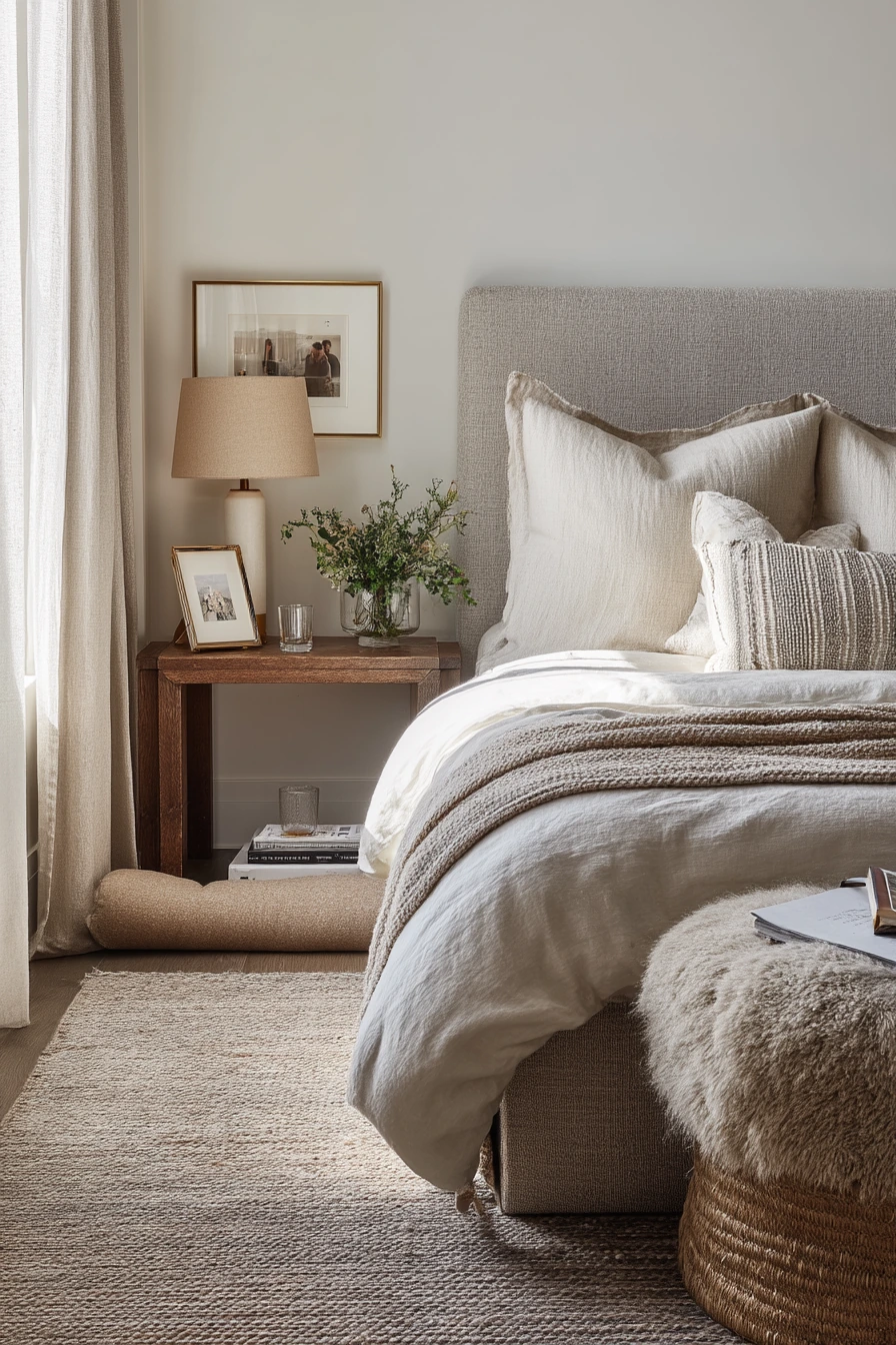 Calm Transitional Bedroom With Layered Texture