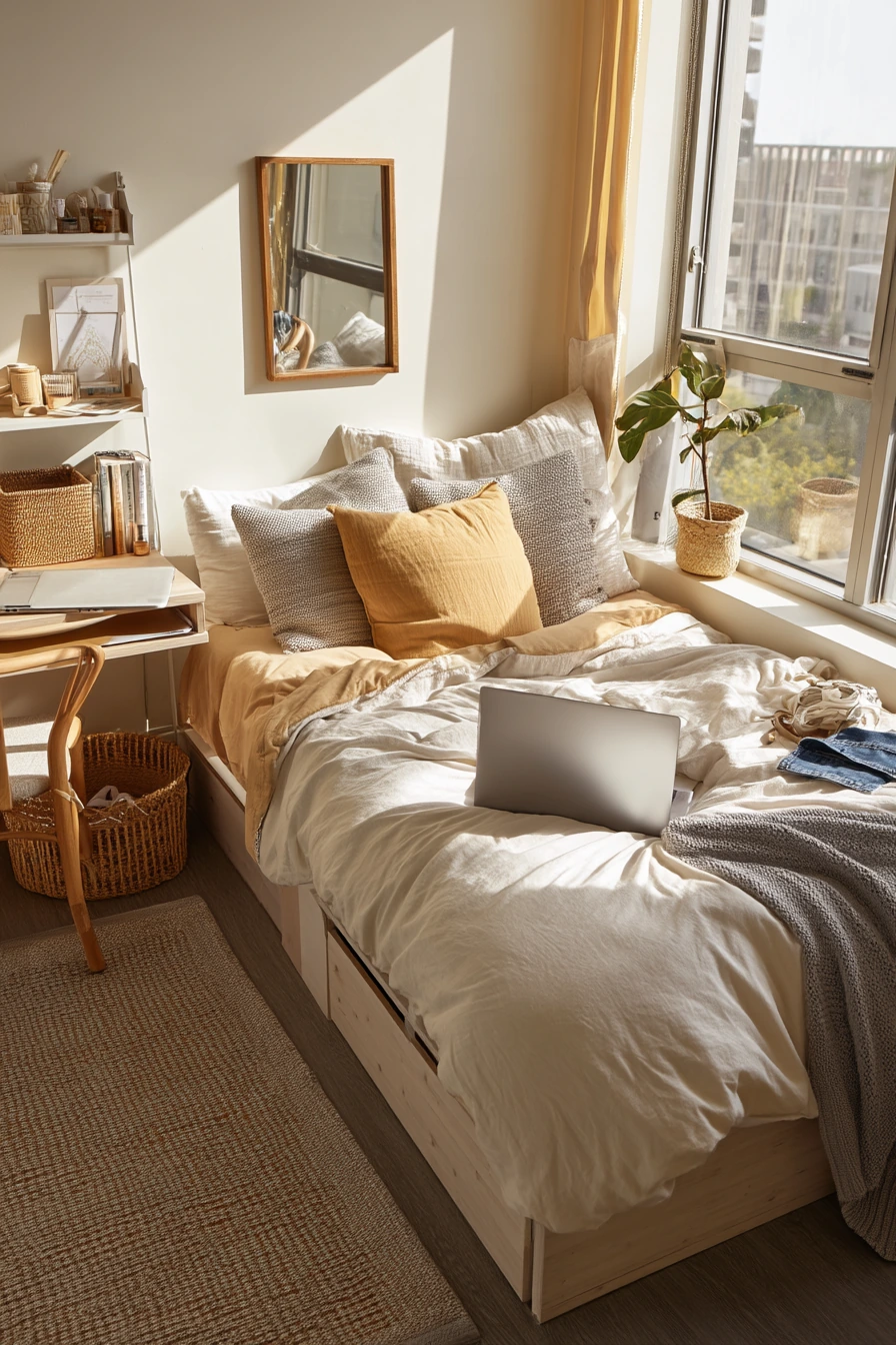 Small Apartment Bedding with Hidden Storage