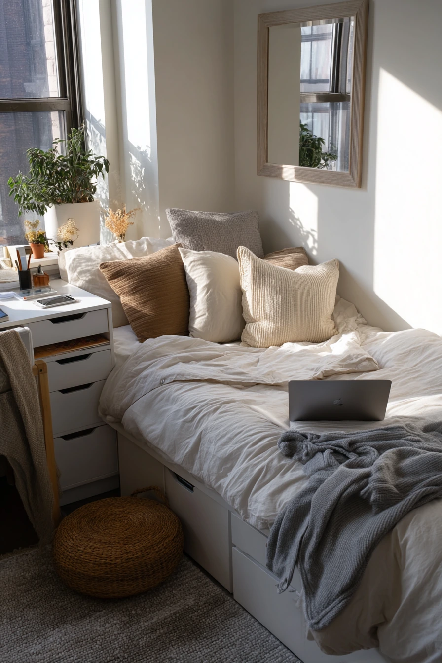 Small Apartment Bedding with Hidden Storage