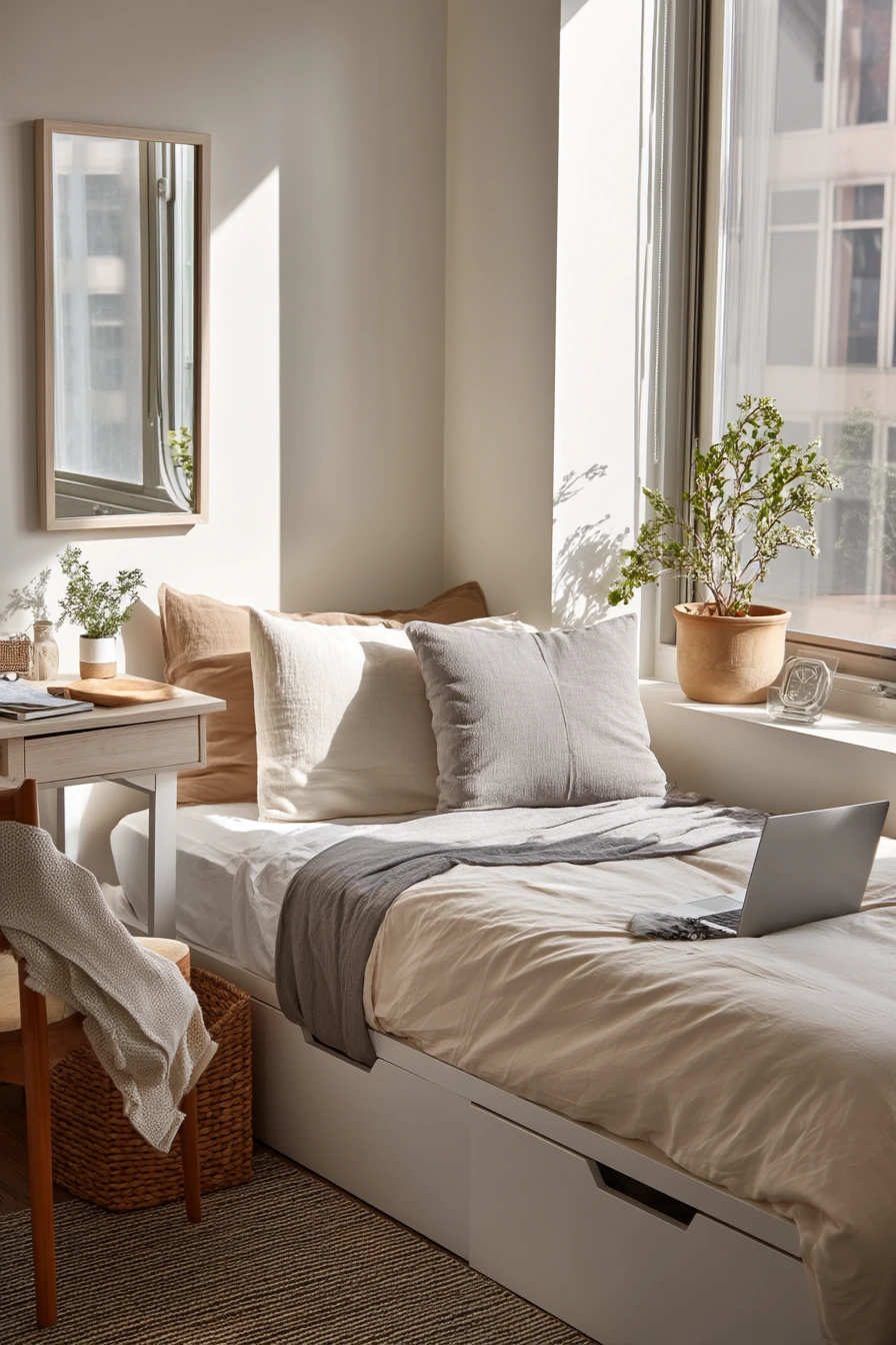 Small Apartment Bedding with Hidden Storage