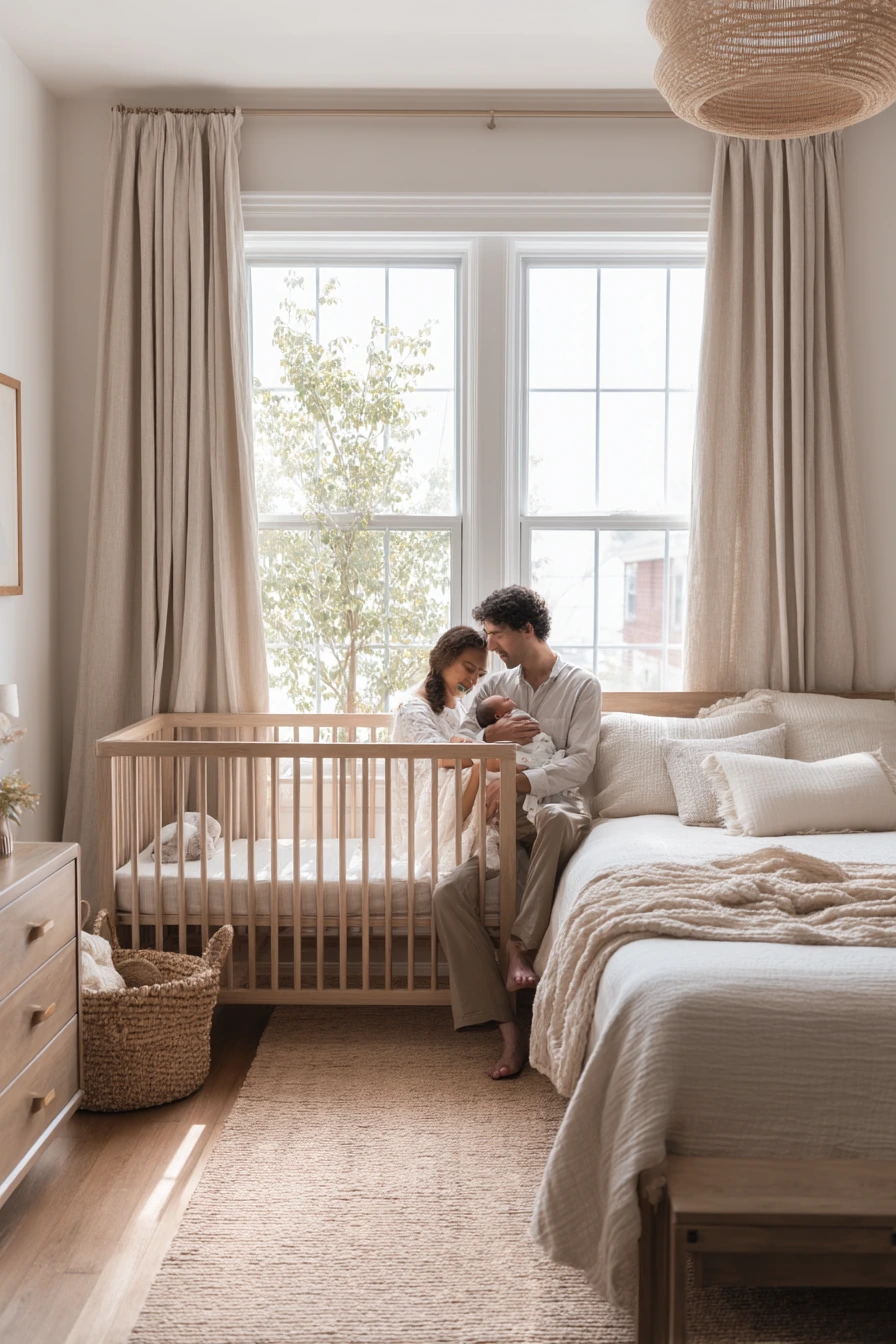 Beige Bedroom with Nursery Sidecar Moment