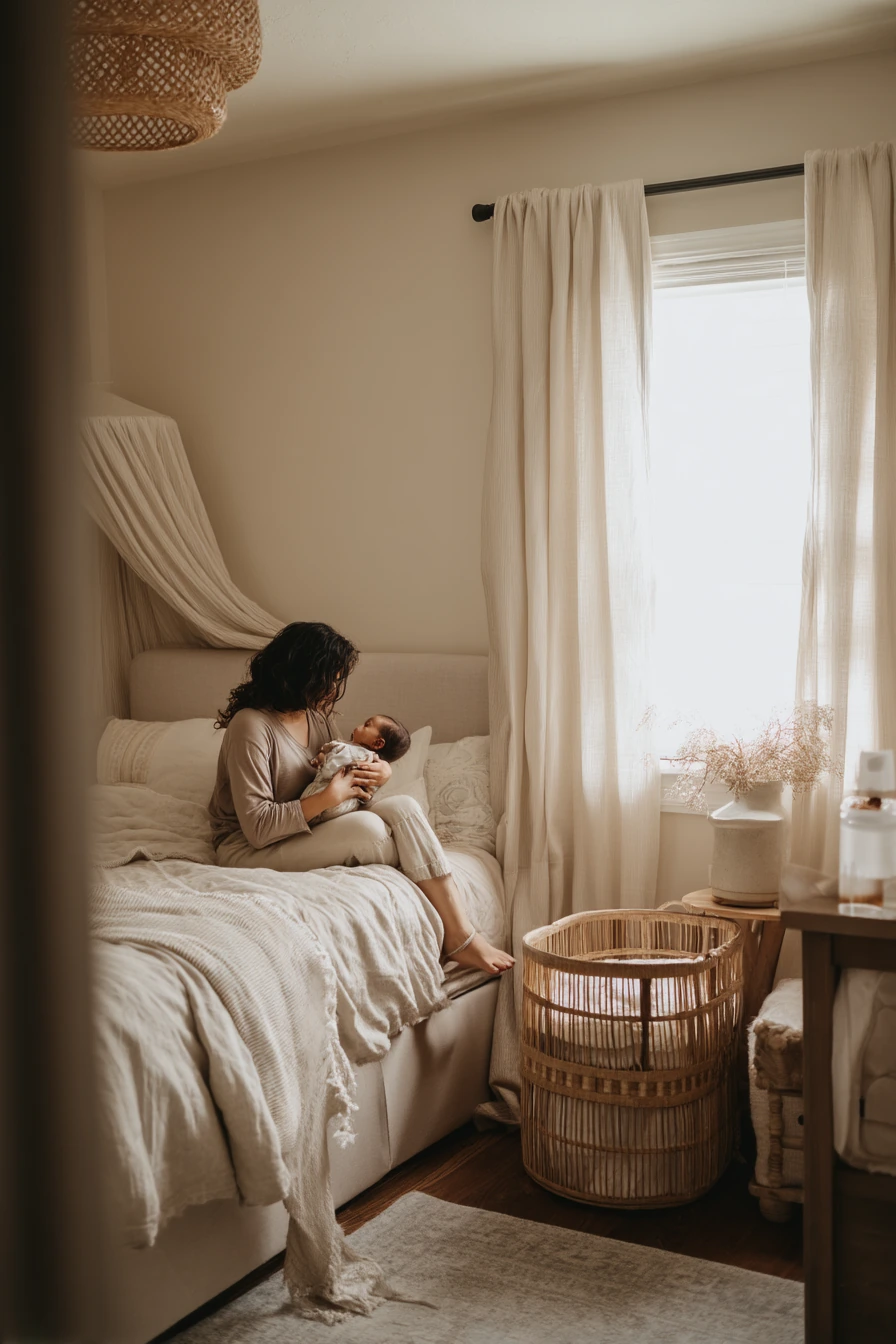 Beige Bedroom with Nursery Sidecar Moment