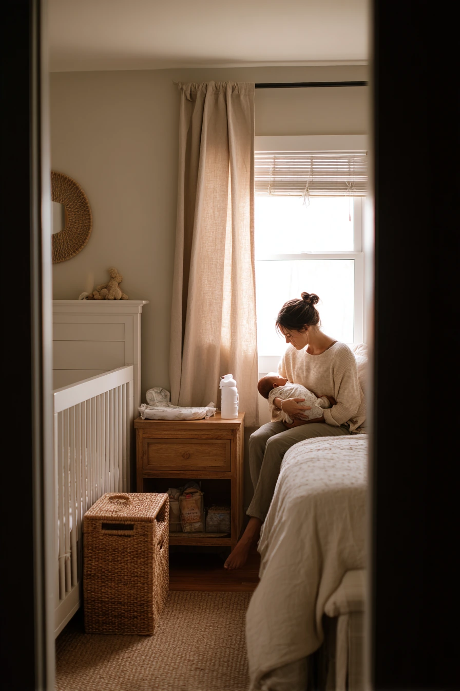 Beige Bedroom with Nursery Sidecar Moment