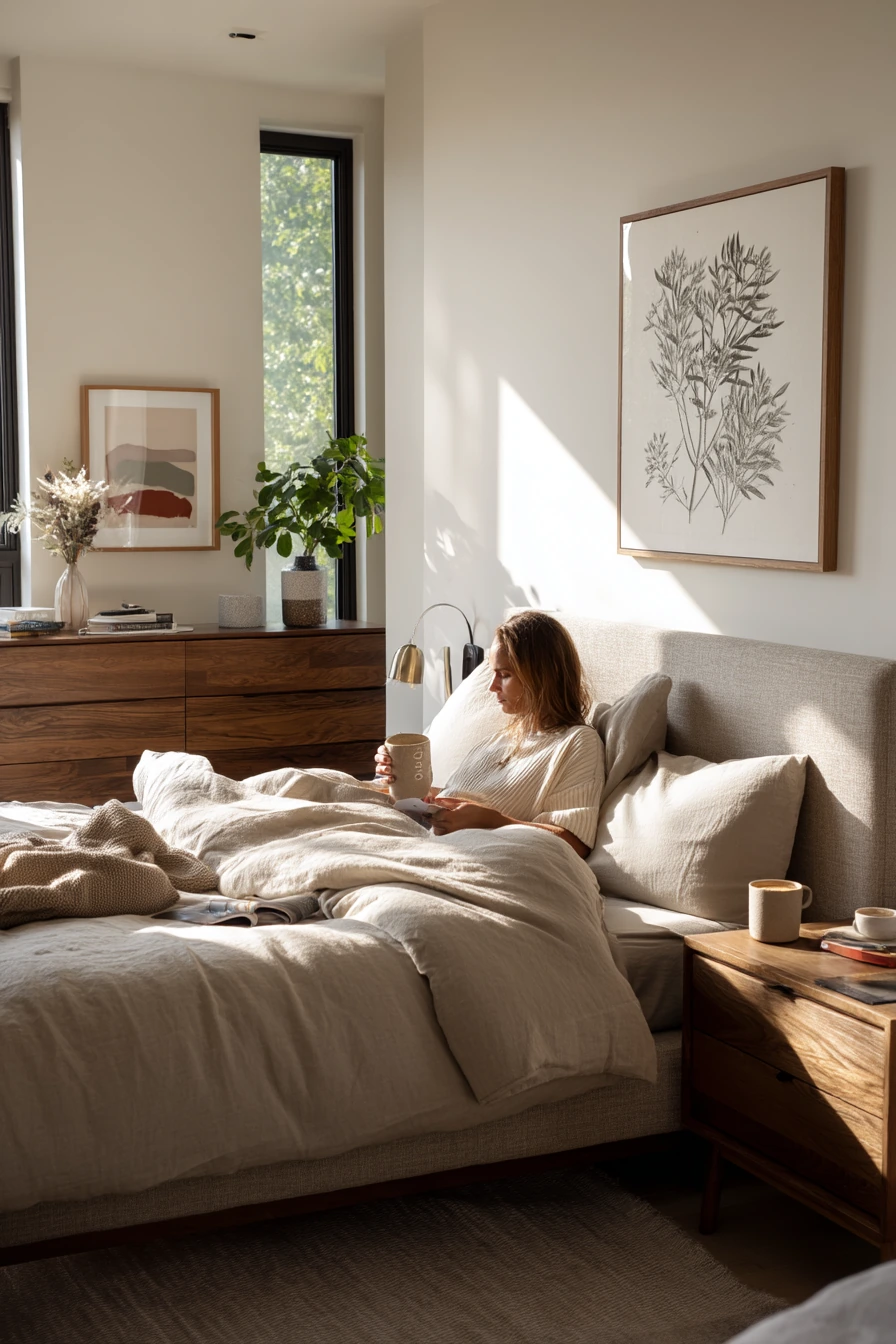 Morning Calm for a Beige-Walled Primary Bedroom
