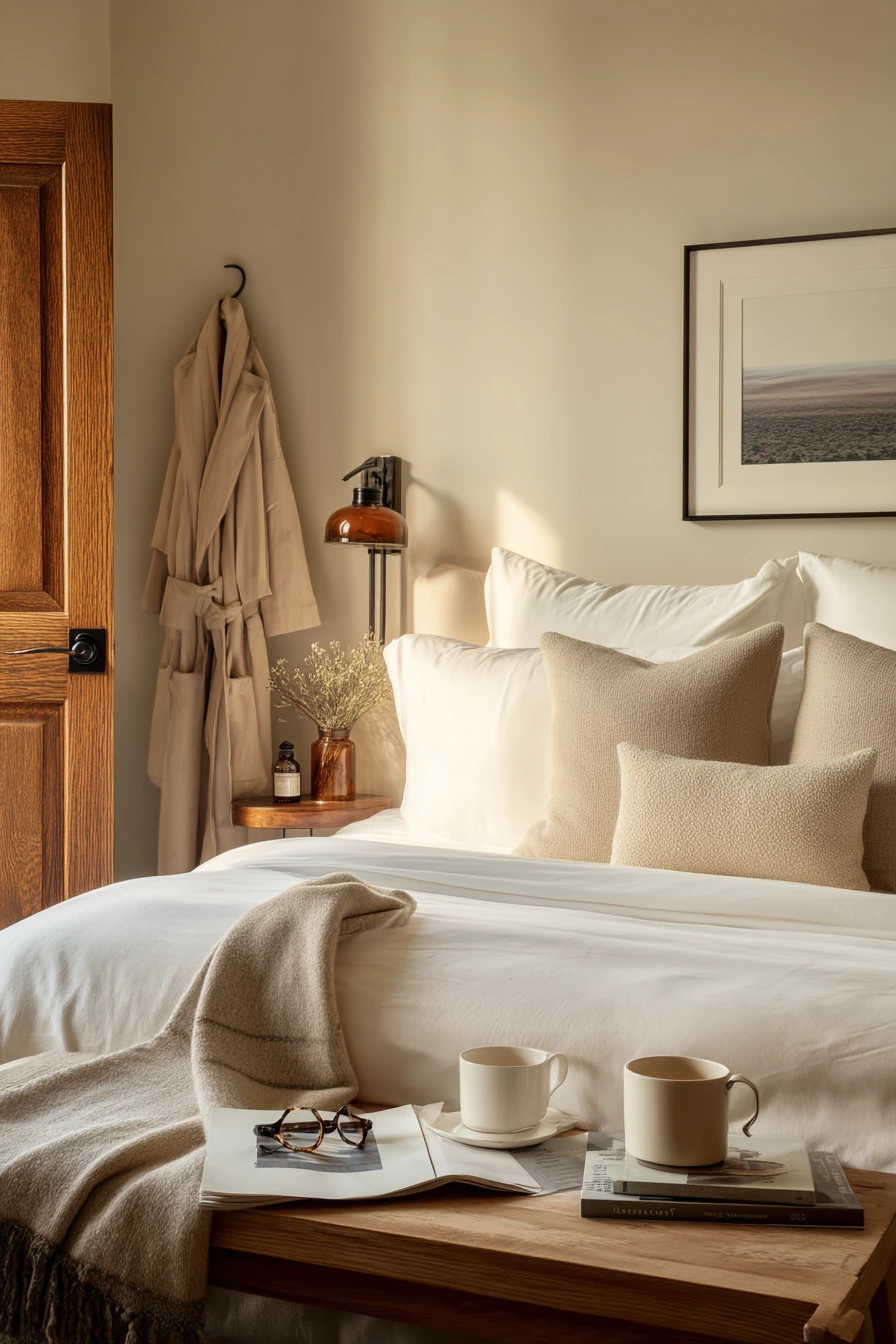 Boutique Hotel-Inspired Beige Bedroom at Home