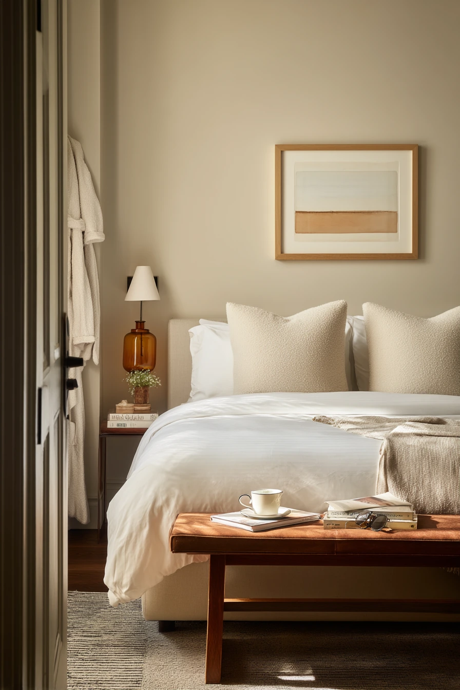 Boutique Hotel-Inspired Beige Bedroom at Home