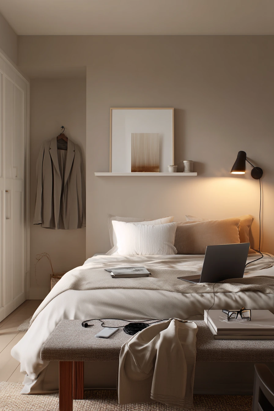 Minimal Beige Bedroom for a Busy Professional
