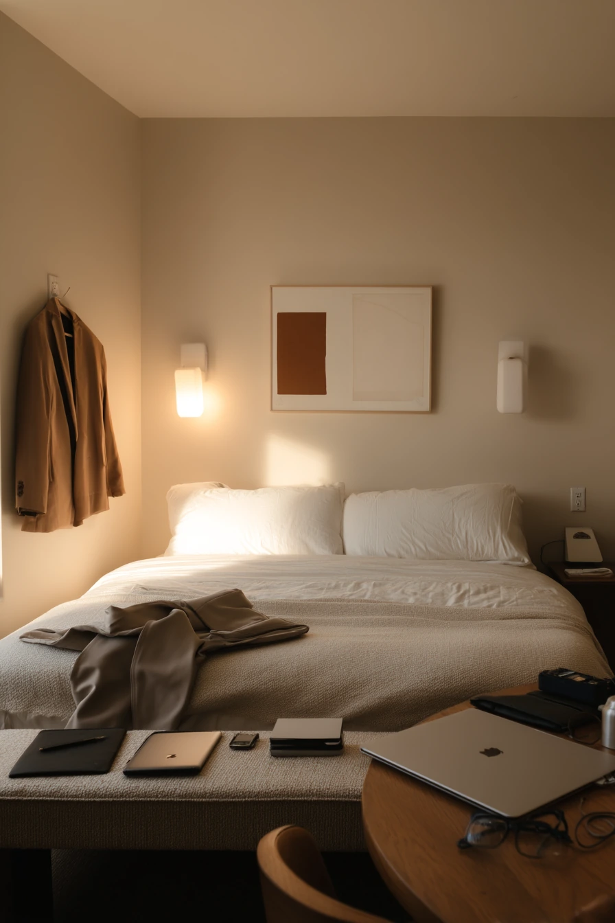 Minimal Beige Bedroom for a Busy Professional