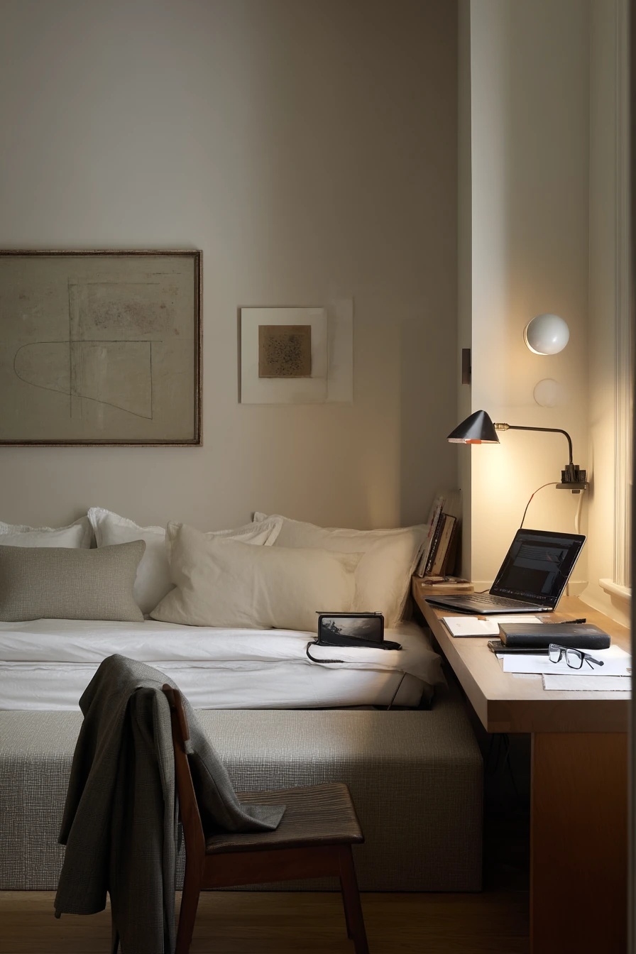 Minimal Beige Bedroom for a Busy Professional