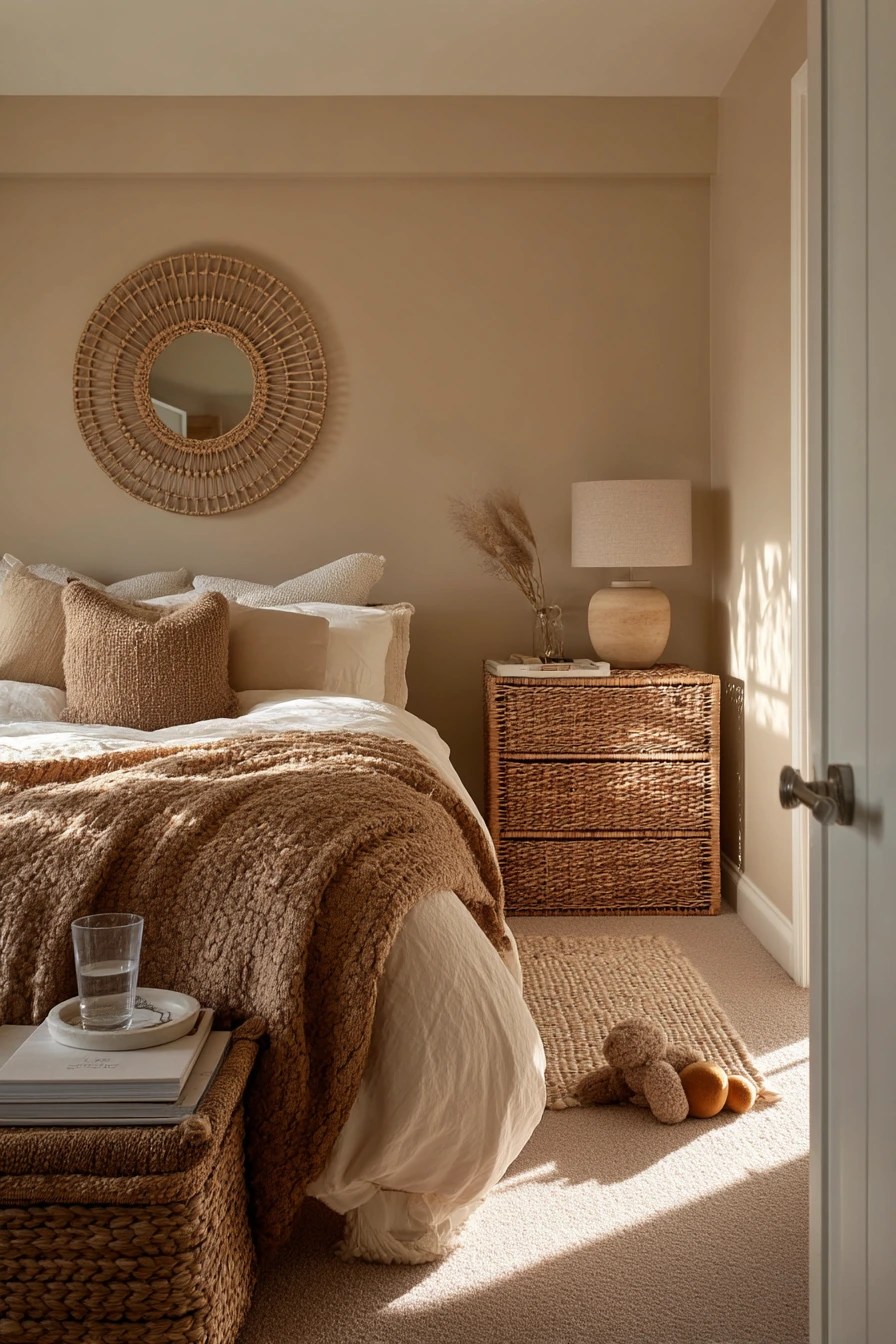 Beige Bedroom with Earthy Layered Decor