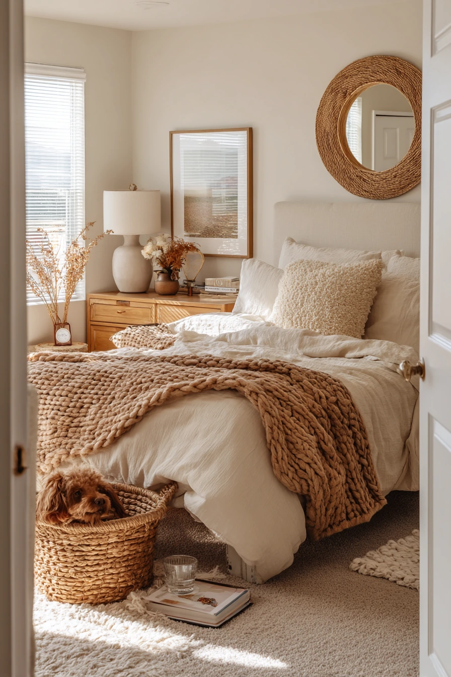 Beige Bedroom with Earthy Layered Decor
