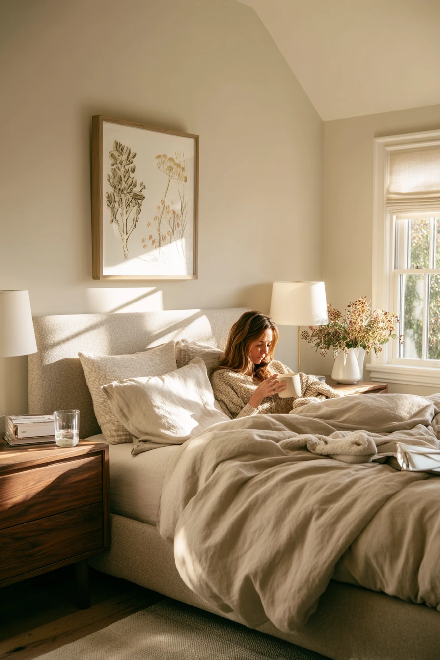 Morning Calm for a Beige-Walled Primary Bedroom