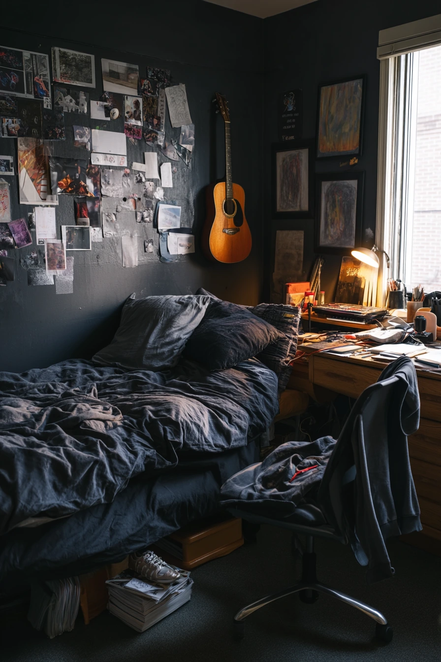 Teen Bedroom With Moody Black Walls